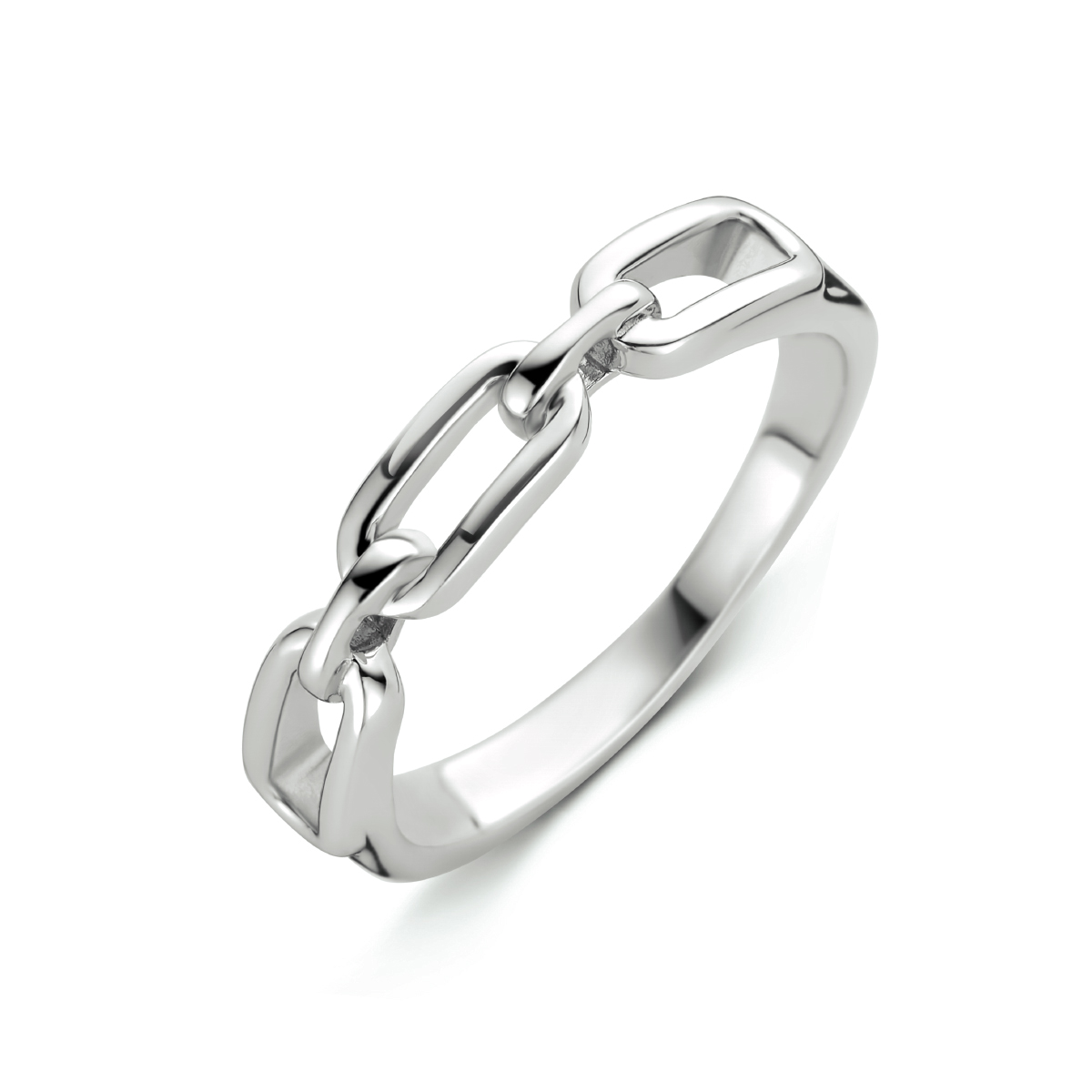 Gerhodineerd 925 zilveren ring met een schakelmotief en een breedte van 4mm.