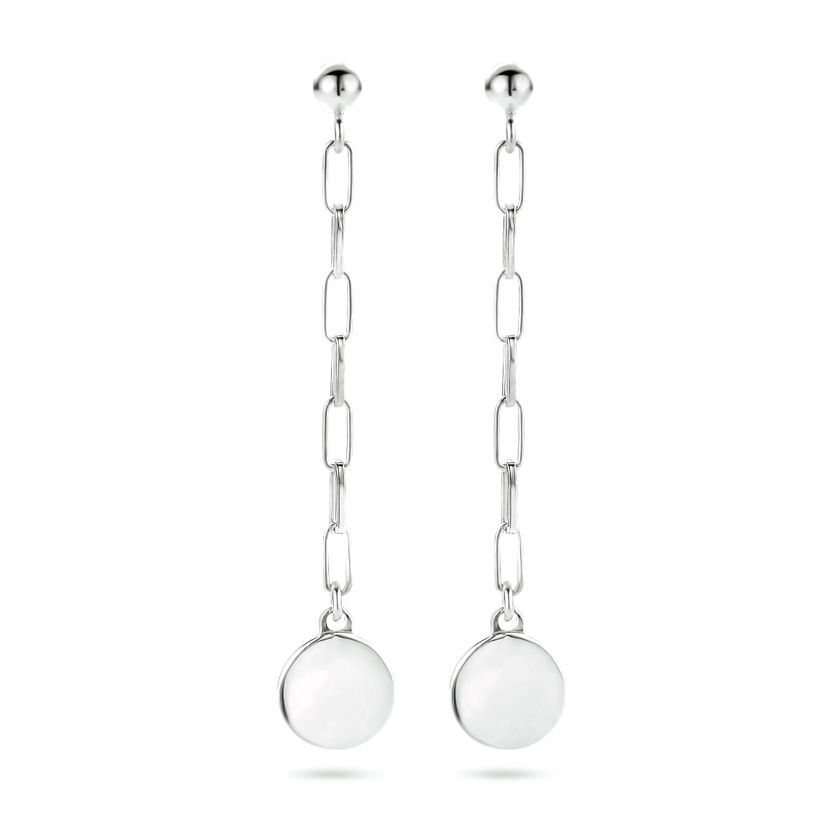 Gerhodineerd 925 zilveren oorhangers uitgevoerd met een rondje. De oorhangers hebben een totale hoogte van 5.5cm.