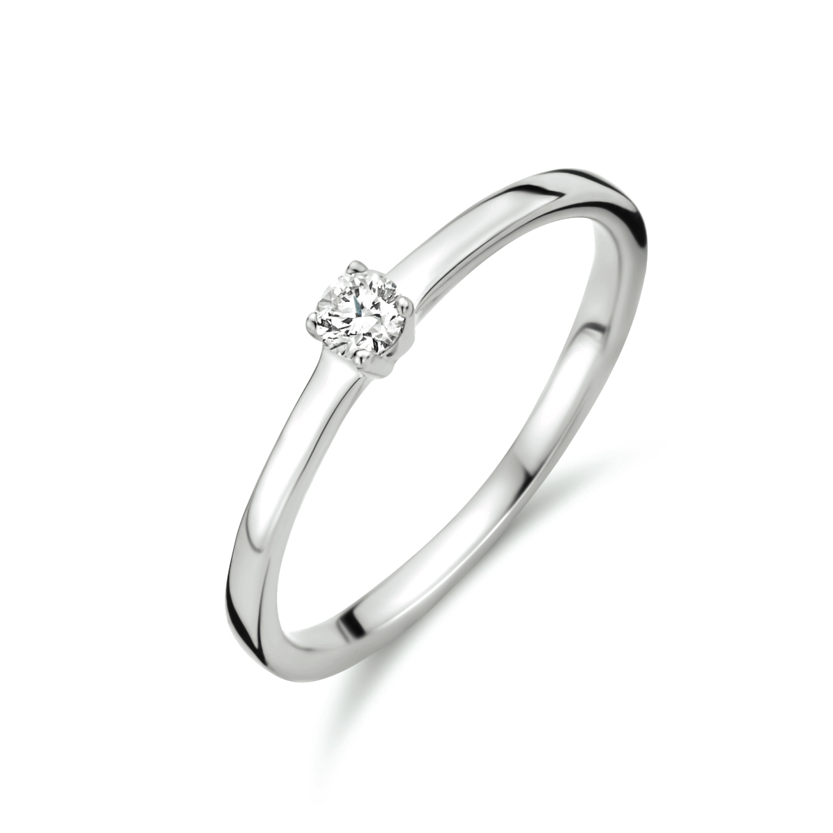 14k Witgouden ring uitgevoerd met een schitterende diamant.  0.10ct h si2