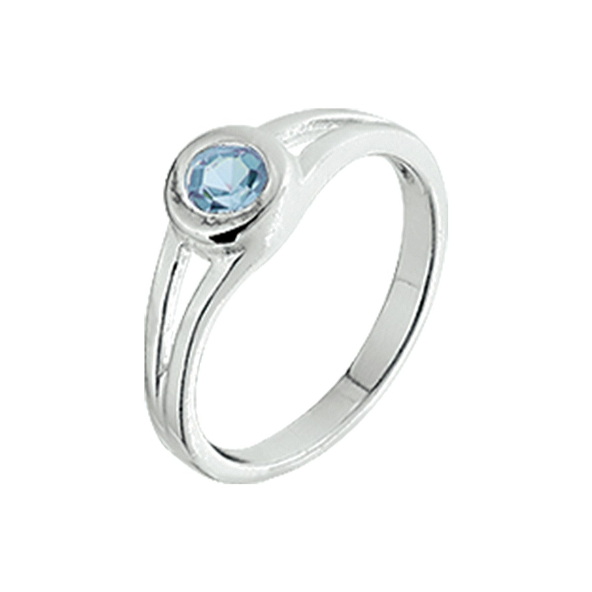 925 zilveren ring uitgevoerd met een schitterende aqua blauwe strass steen. De ring heeft een breedte van 5mm.