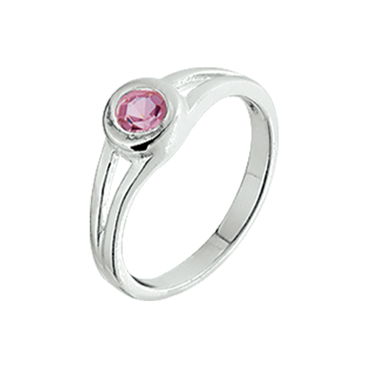 925 zilveren ring uitgevoerd met een schitterende roze strass steen. De ring heeft een breedte van 5mm.