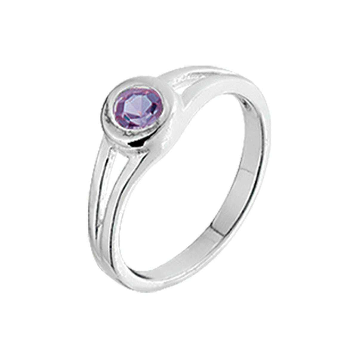 925 zilveren ring uitgevoerd met een schitterende amethyst strass steen. De ring heeft een breedte van 5mm.