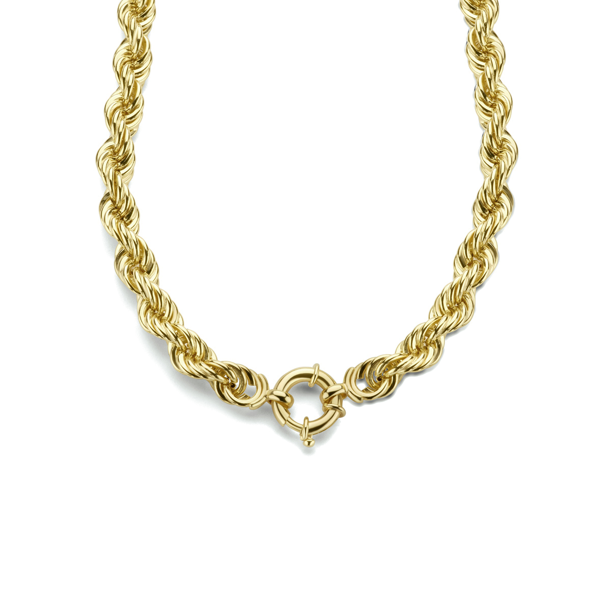 Geelgoud op 925 zilveren koord collier. Het collier heeft een draaglengte van 45cm en is uitgevoerd met een veerslot. Geen garantie op plating.