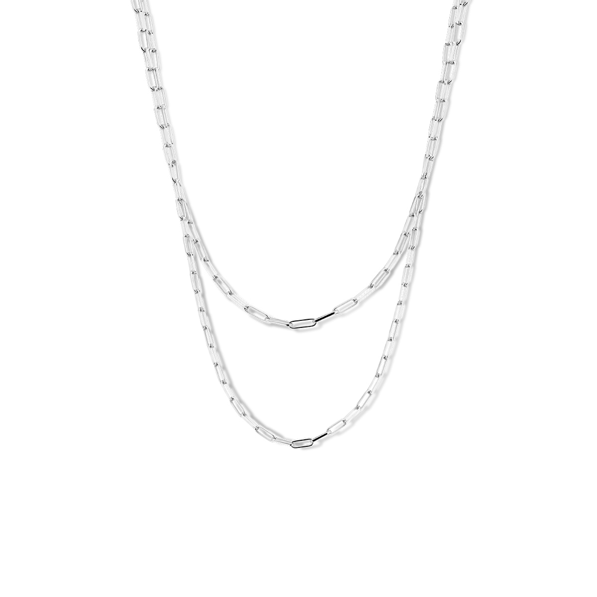 Gerhodineerd 925 zilveren collier uitgevoerd met een paperclip schakel van 2.3mm. Het collier heeft een draaglengte van 45cm met een extensie van 5cm en een karabijn sluiting.