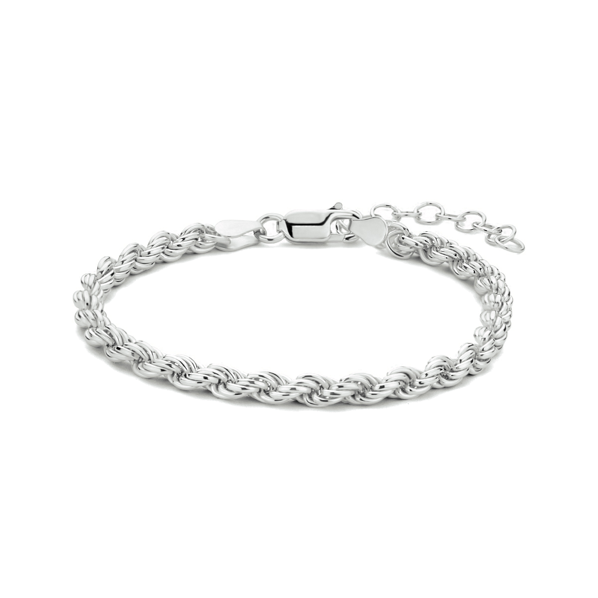 Gerhodineerd 925 zilveren koord armband uitgevoerd met een karabijn sluiting. De armband heeft een draaglengte van 16cm en een extensie van 3cm.