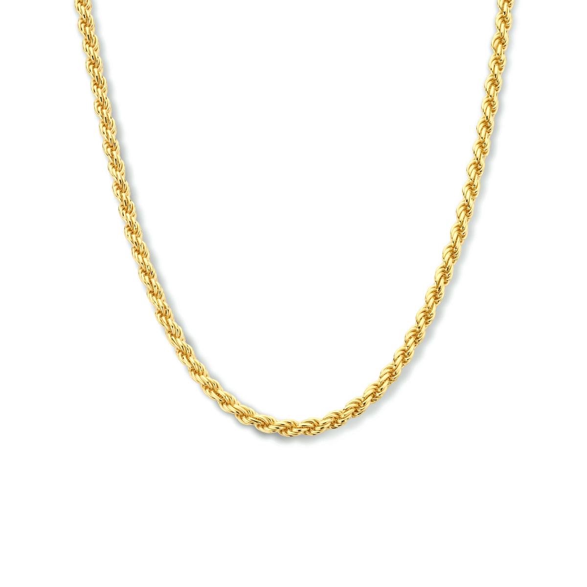 Geelgoud op 925 zilveren koord collier uitgevoerd met een karabijn sluiting. Het collier heeft een draaglengte van 42cm en een extensie van 3cm. Geen garantie op plating.