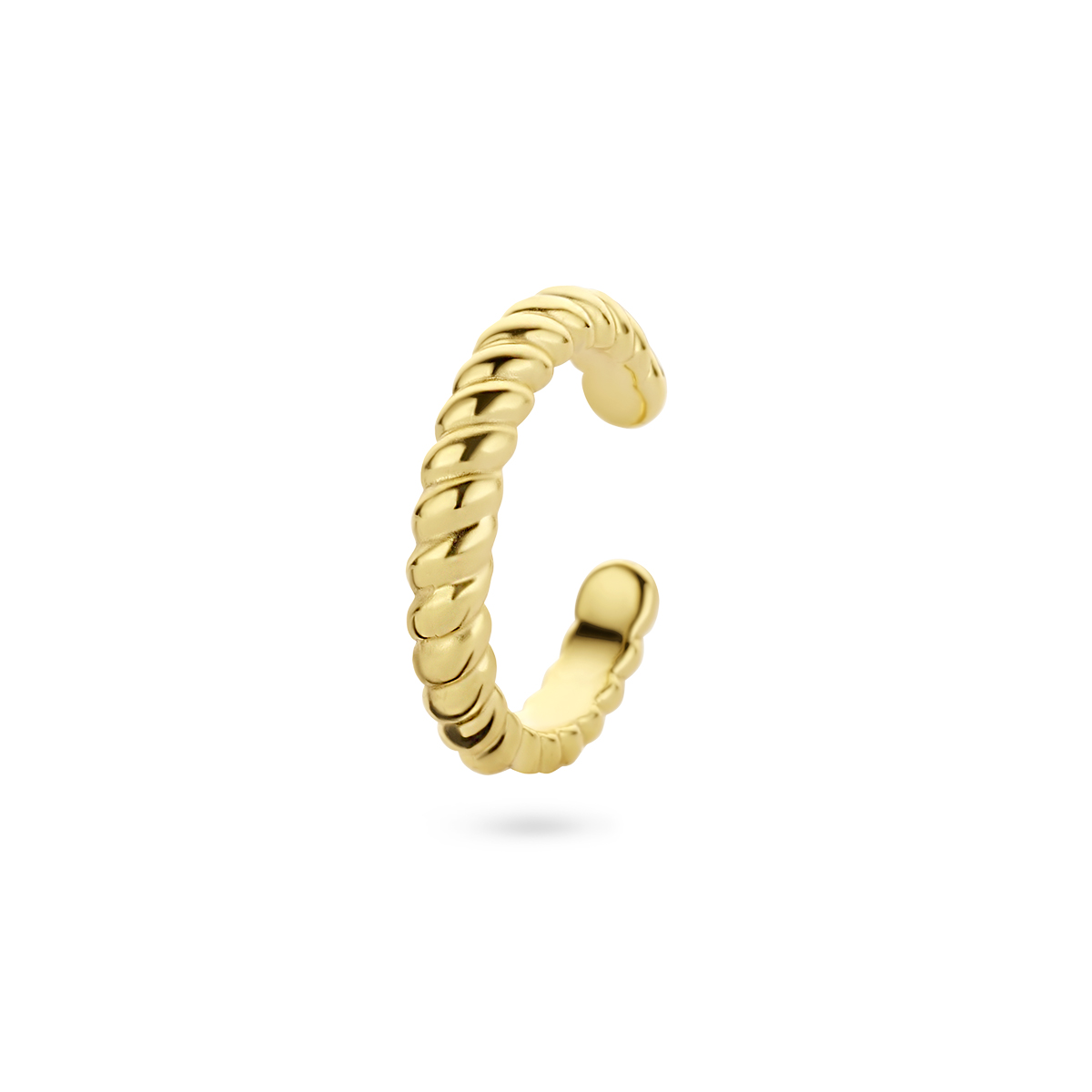 Geelgoud op 925 zilveren earcuff. De earcuff heeft een afmeting van 13.5x2.5mm en wordt per stuk verkocht. Geen garantie op plating.