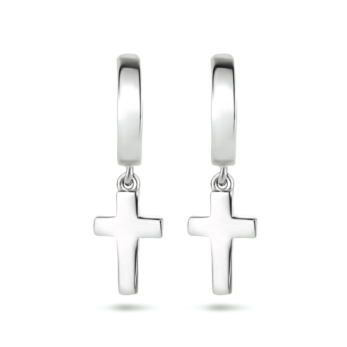 Gerhodineerd 925 zilveren klapoorringen uitgevoerd met een kruis. Het kruis heeft een afmeting van 9x6mm.