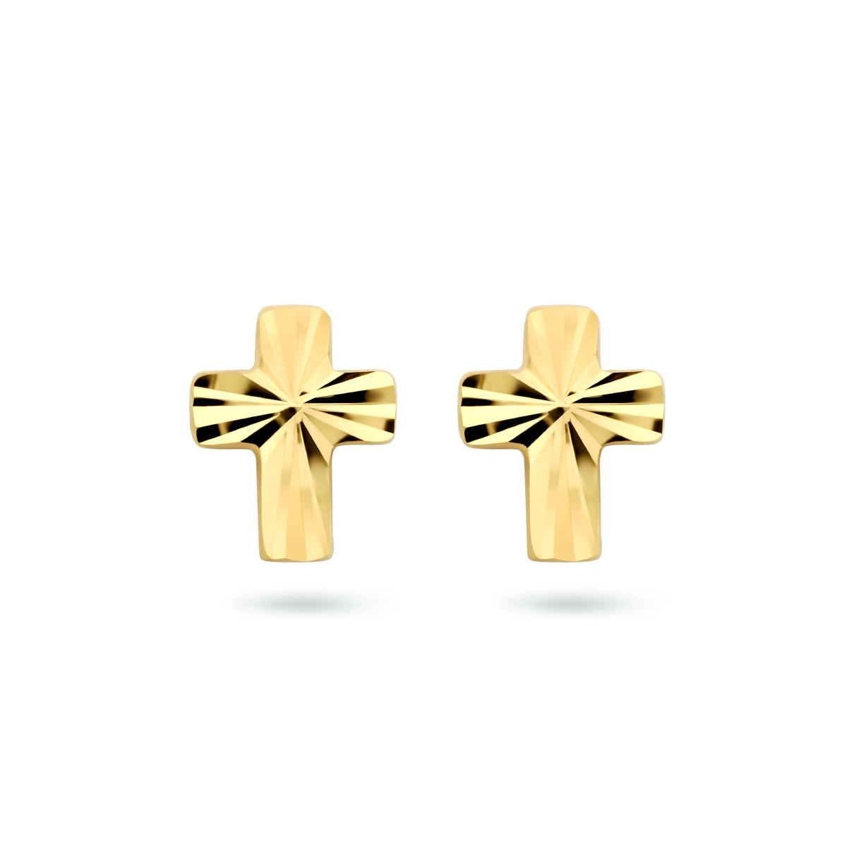 14k Geelgouden oorknoppen met een kruis. De oorknoppen hebben een afmeting van 7.5x6mm.
