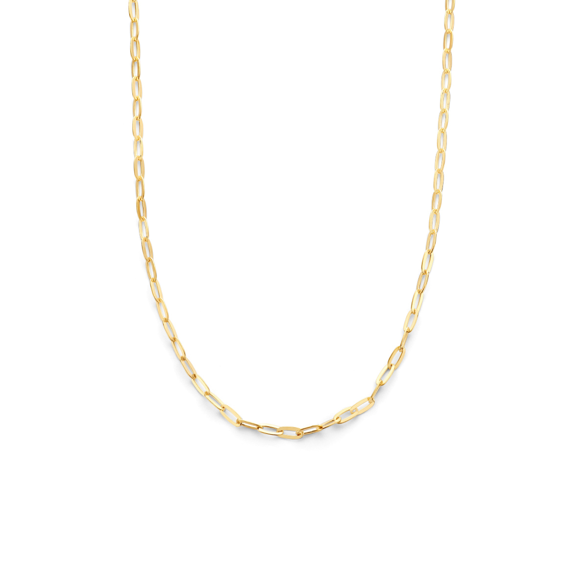 Geelgoud op 925 zilveren paperclip collier met een schakelbreedte van 2.5mm. Uitgevoerd met een karabijn sluiting. Geen garantie op plating.