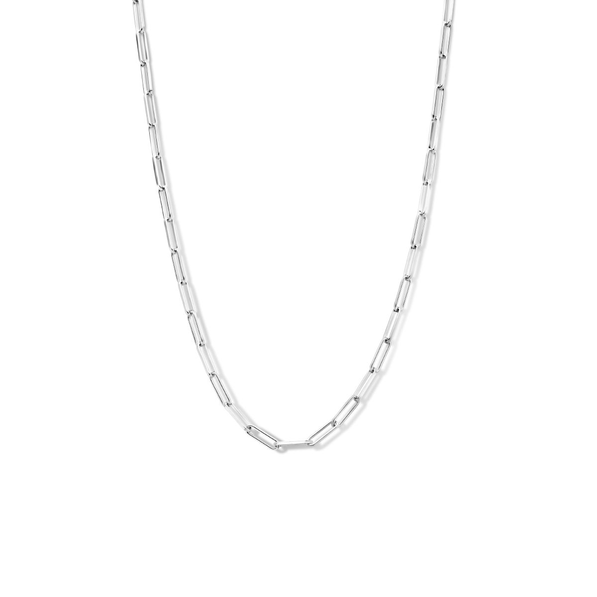 Gerhodineerd 925 zilveren paperclip collier uitgevoerd met een karabijn sluting. Het collier heeft een draaglengte van 41cm en een extensie van 4cm.
