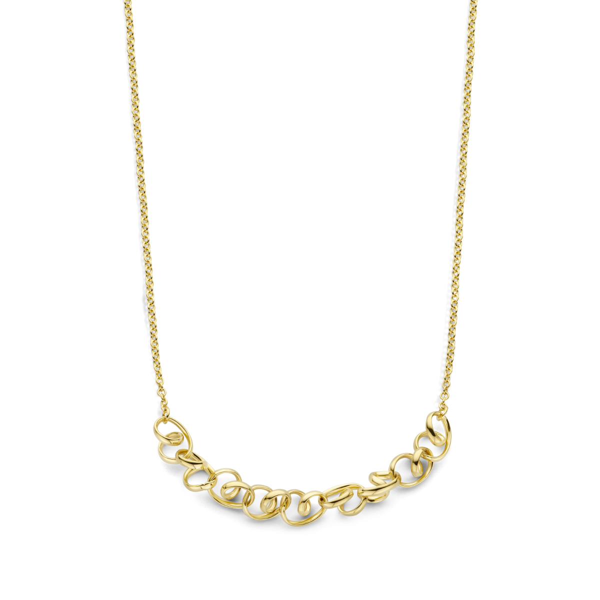 14k Geelgouden collier uitgevoerd met een karabijn sluiting. Het collier heeft draaglengtes van 42 en 45cm