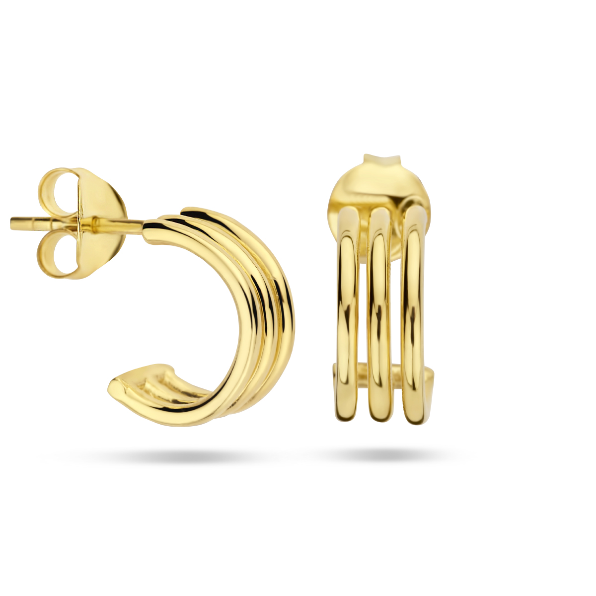 Geelgoud op 925 zilveren oorringen met een diameter van 11.8mm. Geen garantie op plating.