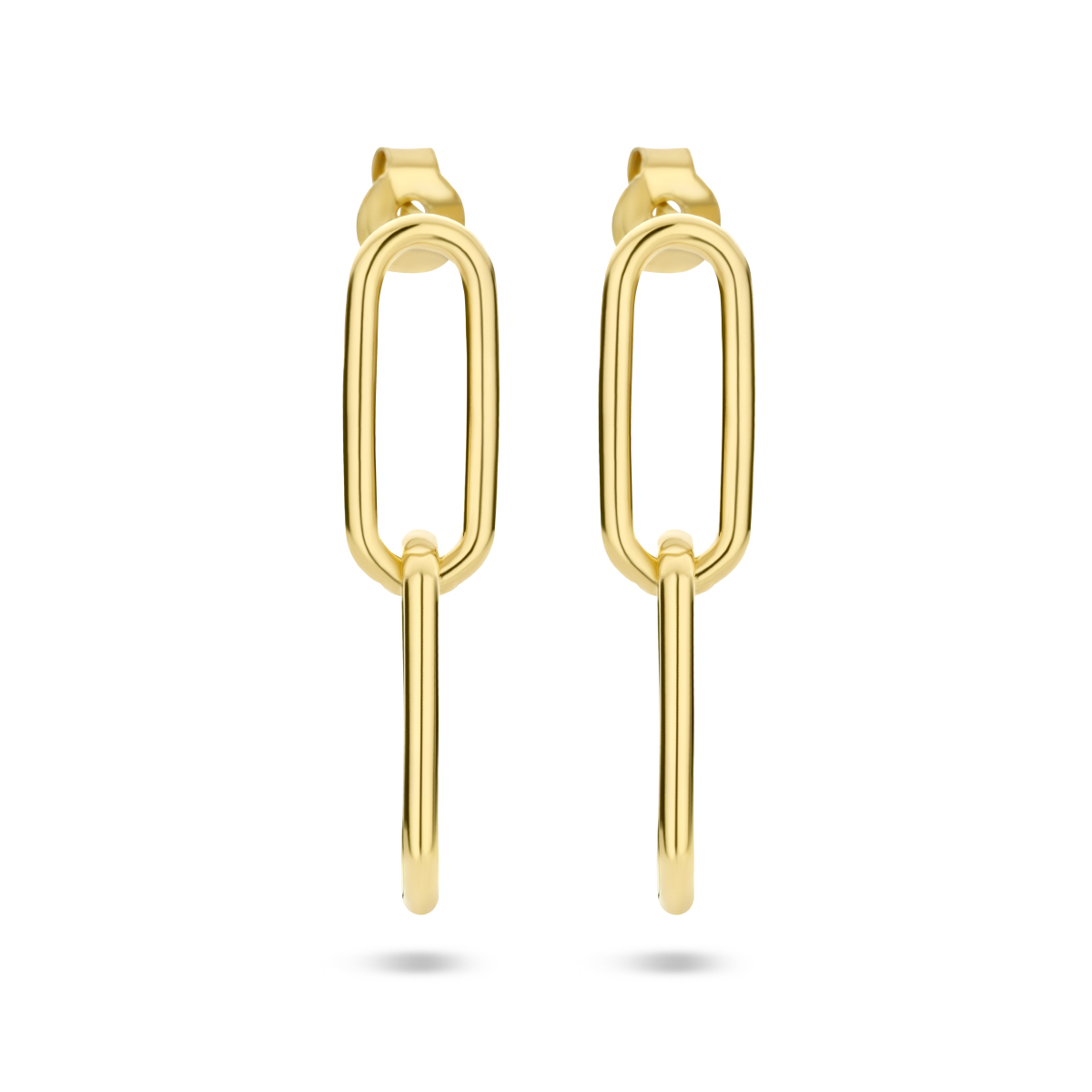 Geelgoud op 925 zilveren oorhangers met een totale hoogte van 2.8cm. Geen garantie op plating.