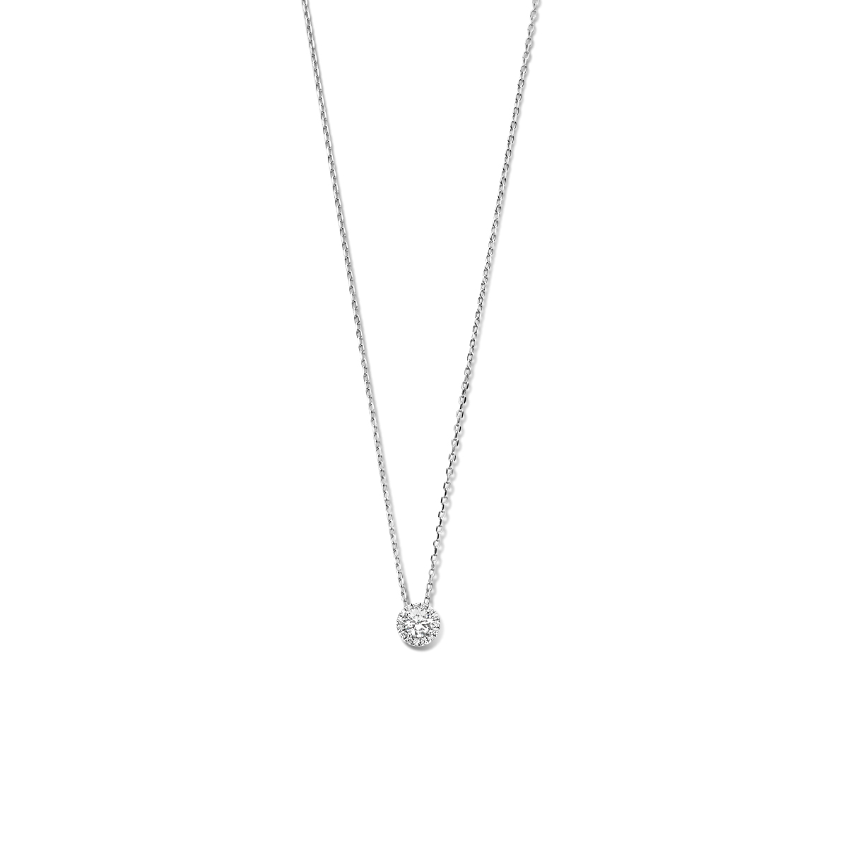Gerhodineerd 925 zilveren collier uitgevoerd met schitterende zirkonia. Het collier heeft een draaglengte van 42cm en een extensie van 3cm.