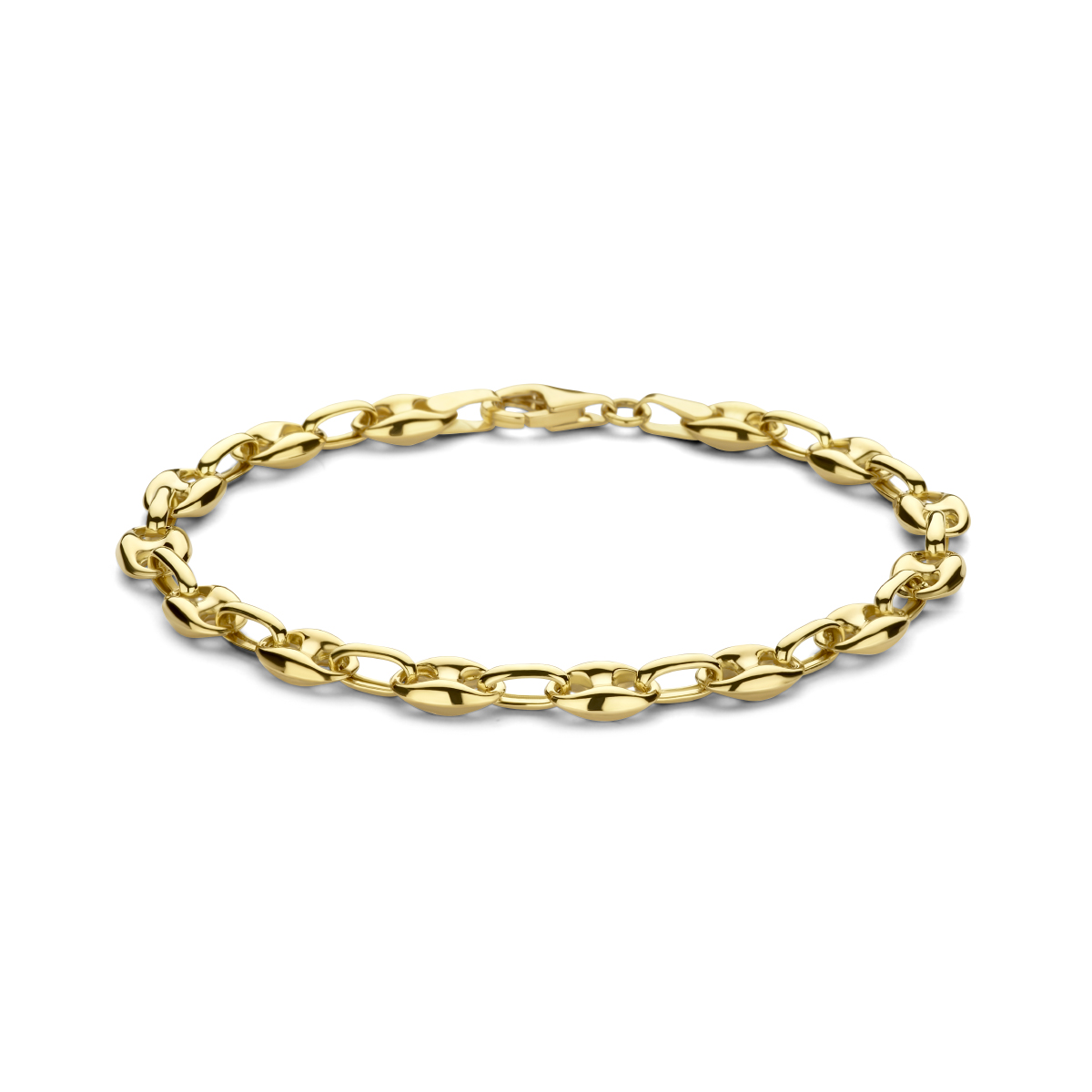 14k Geelgouden armband met een draaglengte van 18cm. De armband is uitgevoerd met een karabijn sluiting.