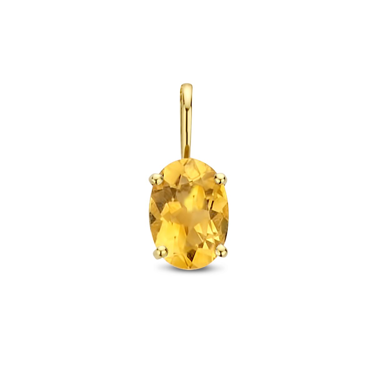14k Geelgouden hanger uitgevoerd met citrien. De steen heeft een afmeting van 7x5mm.