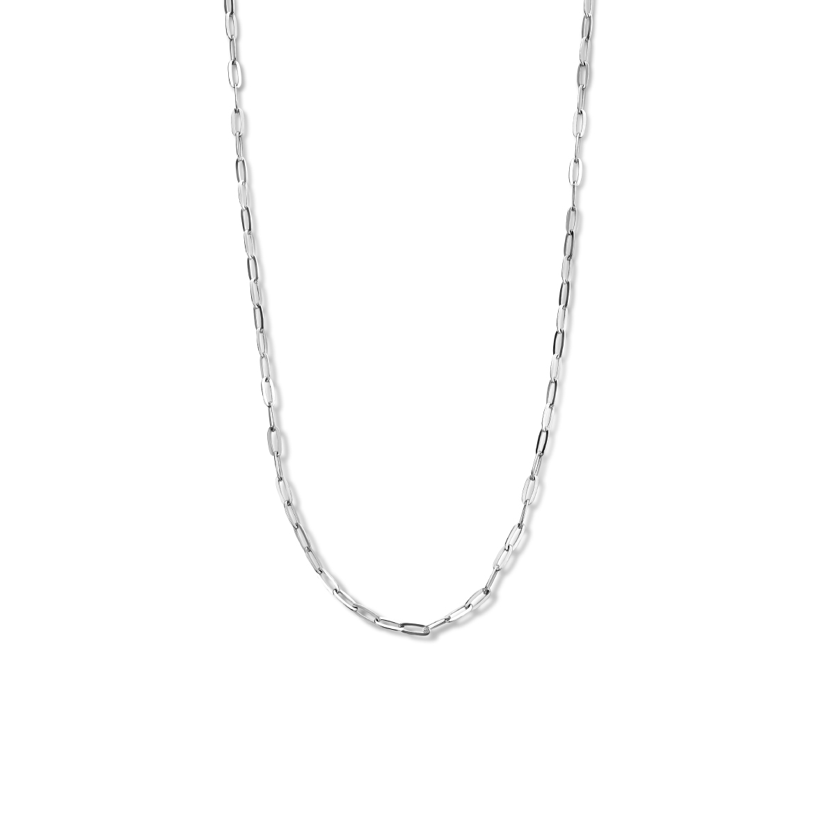 Gerhodineerd 925 zilveren paperclip collier uitgevoerd met een karabijn sluiting. Het collier heeft een draaglengte van 40cm en een extensie van 4cm.