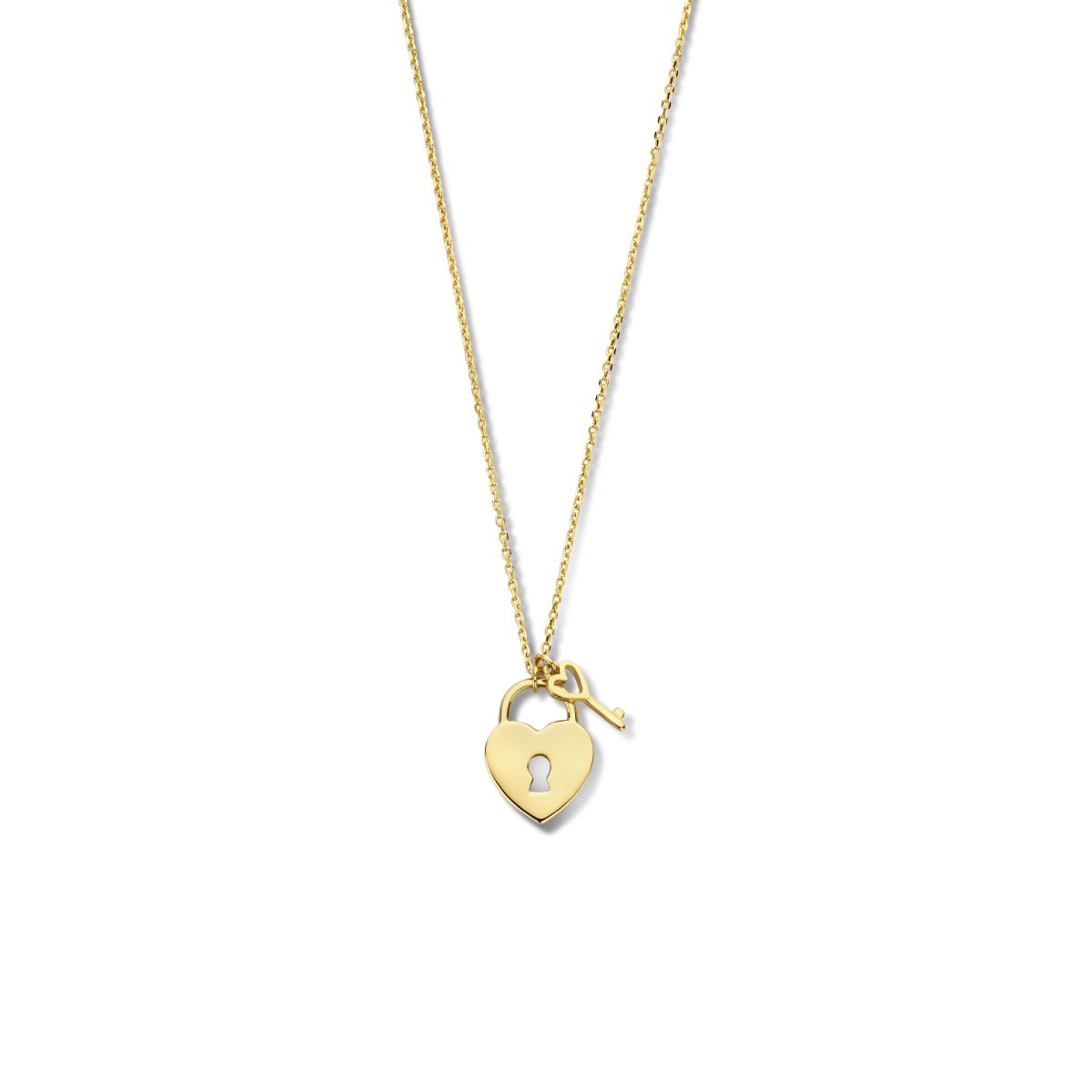 14k Geelgouden collier uitgevoerd met een sleutel. Het collier heeft draaglengtes van 40, 42 en 44cm.