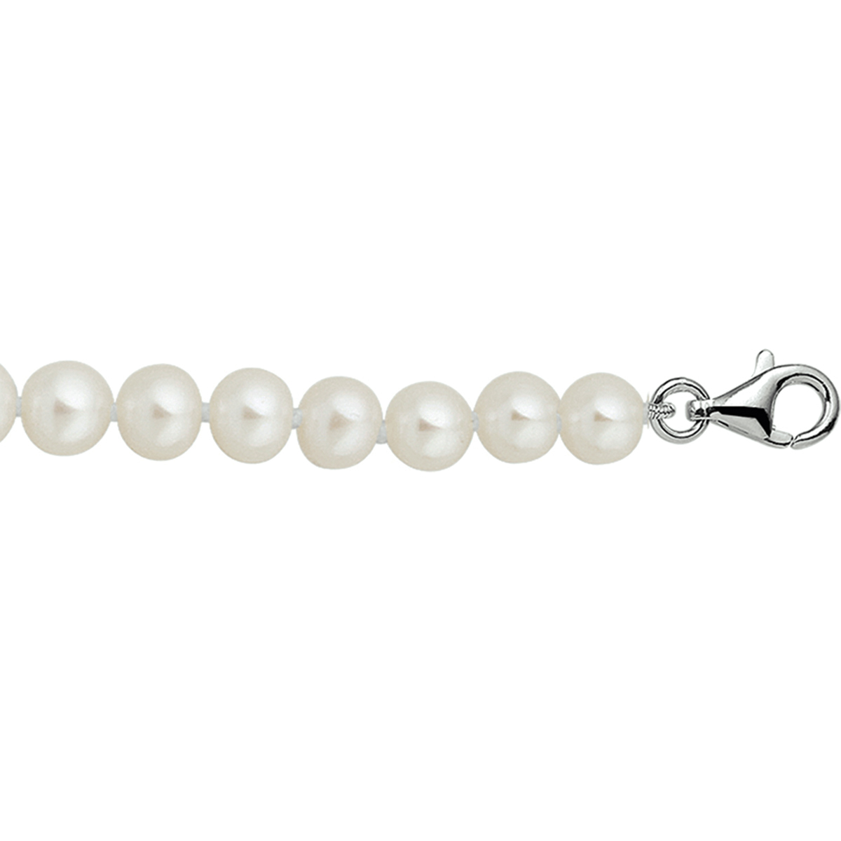 Gerhodineerd 925 zilveren collier met zoetwaterparels van 6.5mm en een karabijn sluiting.