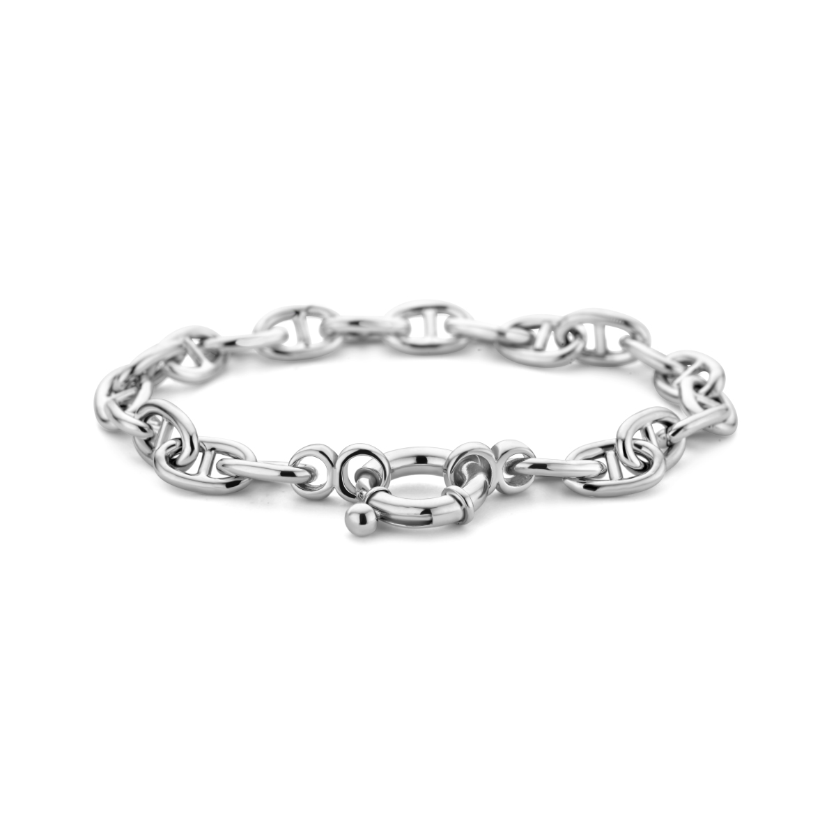 Gerhodineerd 925 zilveren armband uitgevoerd met een groot springslot. De armband heeft een draaglengte van 19cm en een schakelbreedte van 7.1mm.