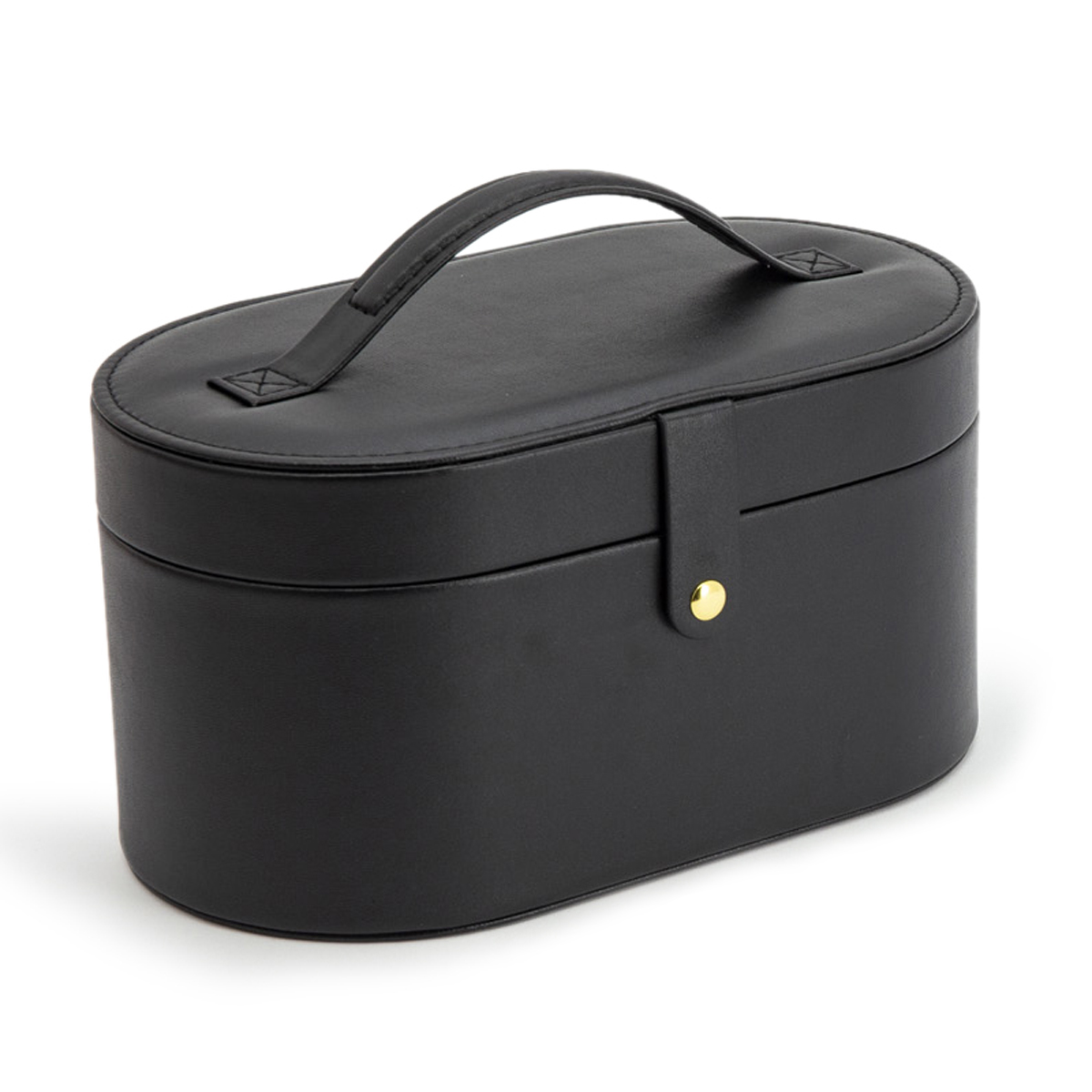 Luxe sieradenbox in de kleur zwart uitgevoerd met twee uitneembare trays en verschillende vakjes. Een compacte box om verschillende sieraden in op te bergen.