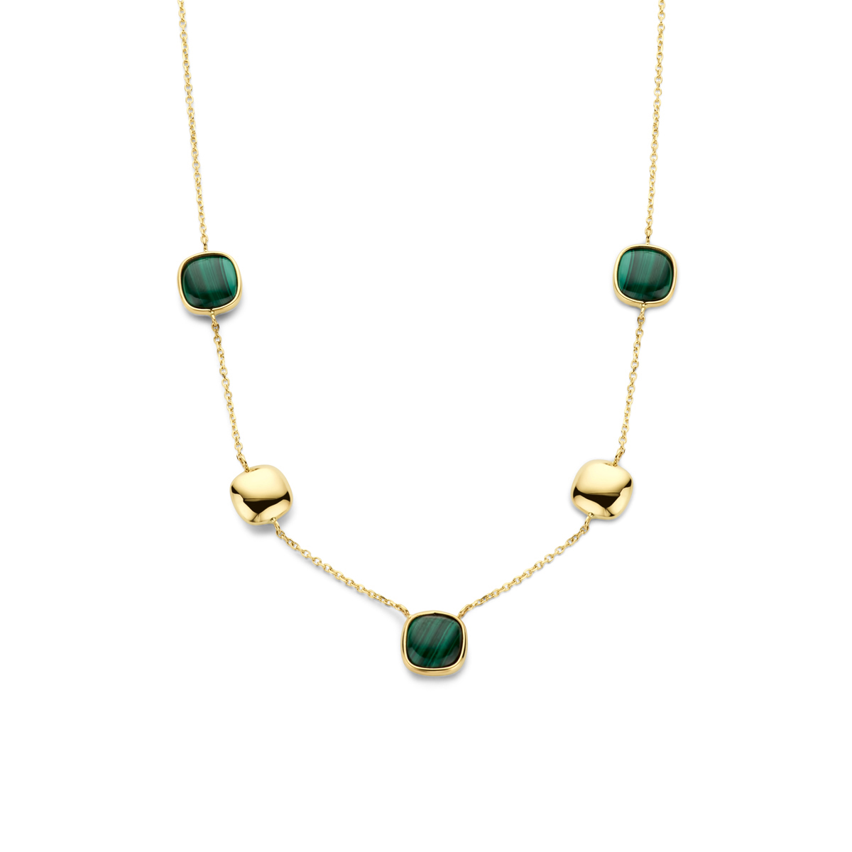 14k Geelgouden collier uitgevoerd met malachiet.