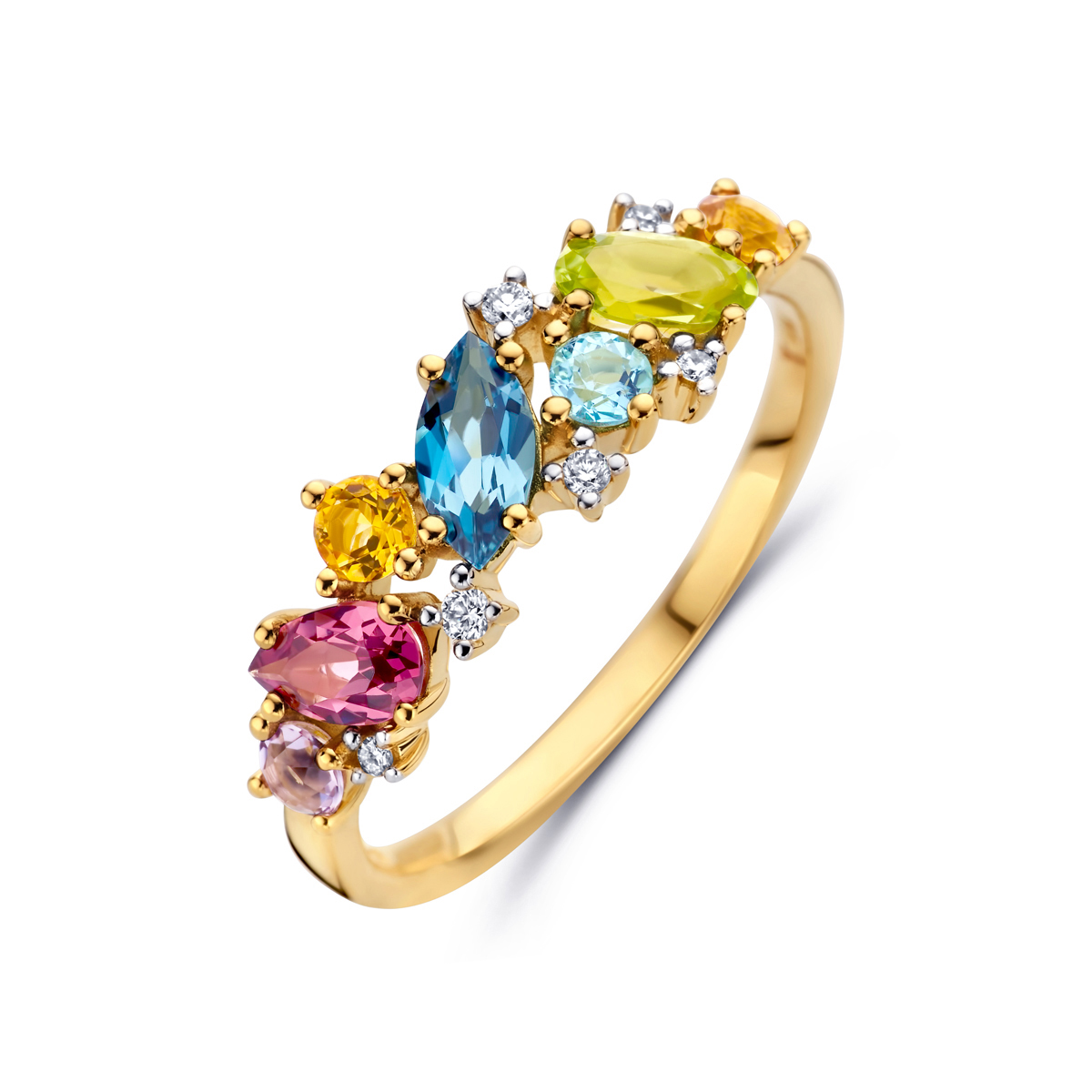 gouden ring met topaas/amethist/peridot+0.04ct B mt54