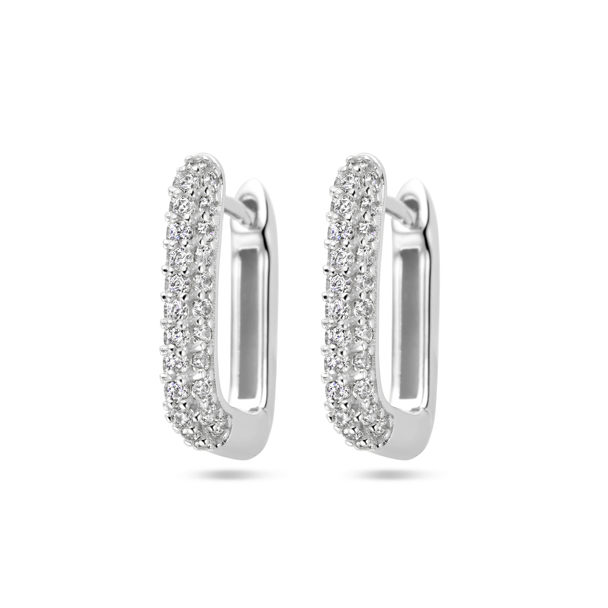 Gerhodineerd 925 zilveren klapoorringen uitgevoerd met zirkonia. De klapoorringen hebben een afmeting van 14x2.5mm.