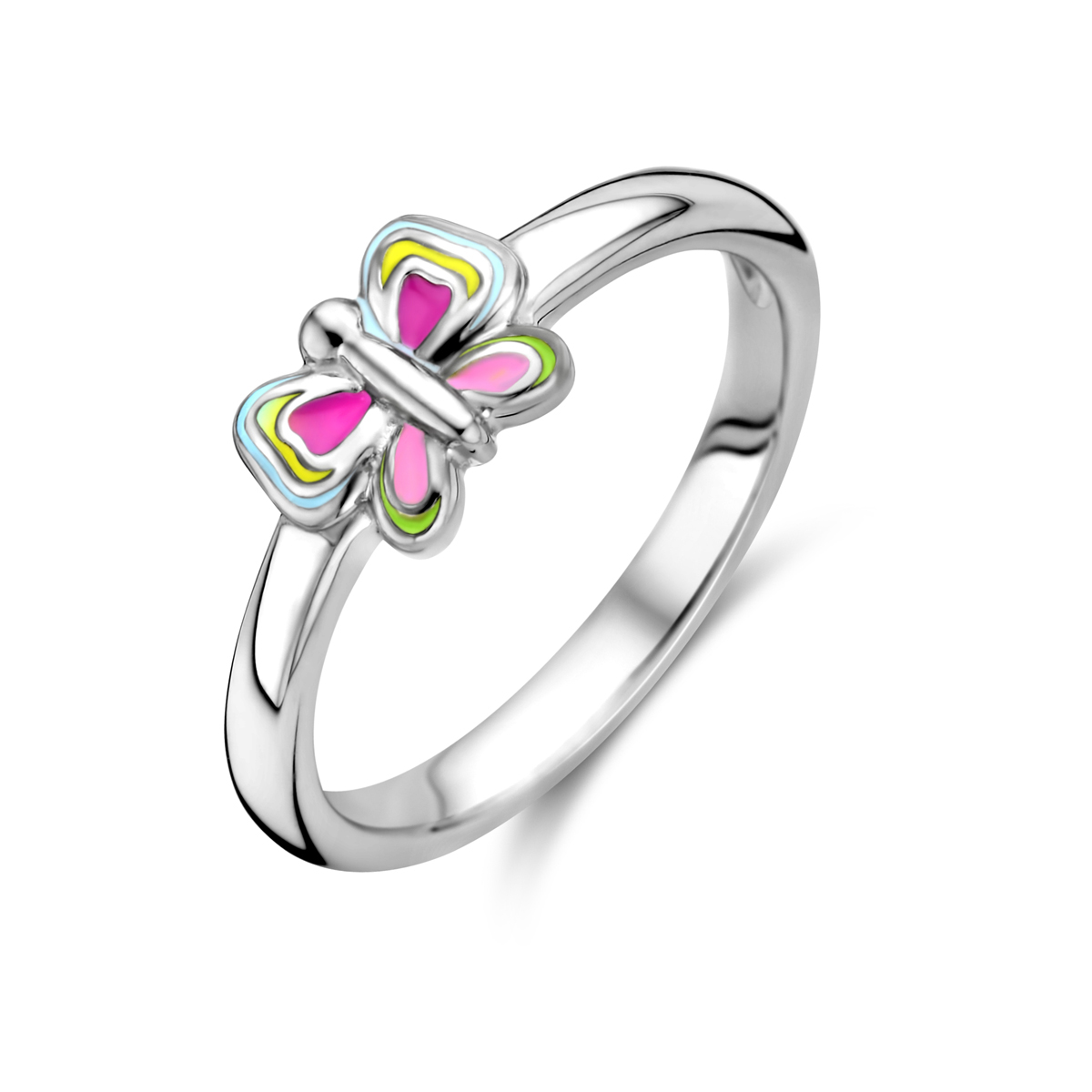 Gerhodineerd 925 zilveren ring uitgevoerd met een vlinder. De ring heeft een breedte van 5.5mm.