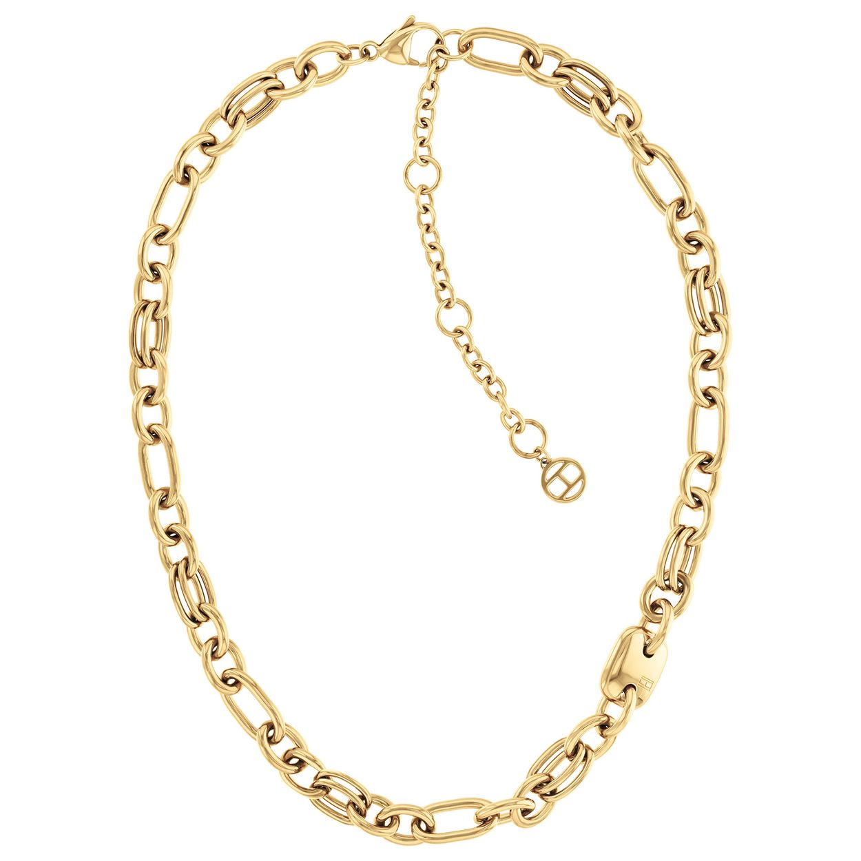 Tommy Hilfiger Jewels TJ2780784 Ketting Dames Goudkleurig
Deze ketting van Tommy Hilfiger uit de jewelry serie met nr: TJ2780784 is een stoer maar stijlvol model. De goudkleurige stalen ketting heeft verschillende vormen schakels en dat geeft een grof uiterlijk. Tussen de schakels zit een plaatje met daarop het Tommy logo. De totale lengte is 43cm. Zeker leuk te combineren met de bijpassende oorhangers en armband uit de set van Tommy Hilfiger.

Het merk:
Tommy Hilfiger is wereldwijd één van de grootste designer lifestyle merken en is internationaal bekend om haar classic American cool stijl. De sieraden zijn voor dames en heren met een eigen stijl, die niet bang zijn om dit aan de wereld te laten zien.

Specificaties:
- Artikelnr: TJ2780784
- Goudkleurige schakelketting 
- Materiaal: Staal
- Lengte: 43cm
- Dames sieraad
