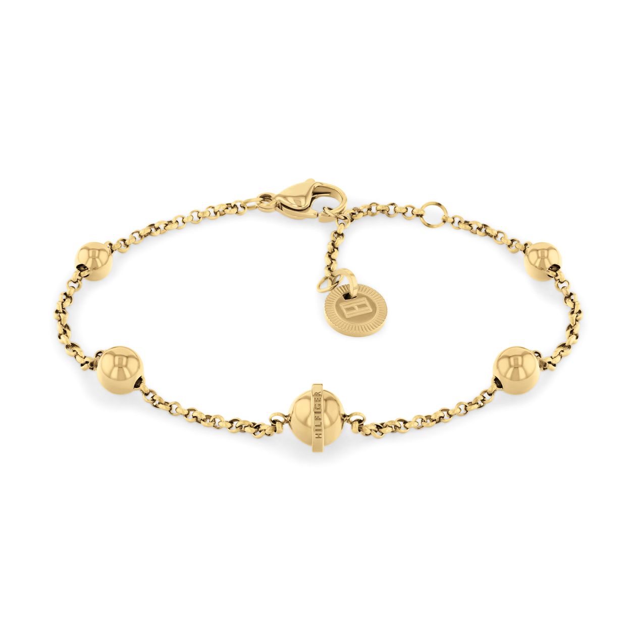 Tommy Hilfiger Jewels TJ2780815 Armband Dames 20cm
Deze armband van Tommy Hilfiger uit de jewelry serie met nr: TJ2780815 is een speels model. De goudkleurige stalen schakelarmband heeft meerdere bolletjes van verschillende grootte over de armband verdeeld. De dames armband heeft een karabijnsluiting en is op verschillende lengtes te dragen door de extra tussenogen. De totale lengte is 20cm. Leuk te combineren met de bijpassende oorknoppen en ketting van Tommy Hilfiger.

Het merk:
Tommy Hilfiger is wereldwijd één van de grootste designer lifestyle merken en is internationaal bekend om haar classic American cool stijl. De sieraden zijn voor dames en heren met een eigen stijl, die niet bang zijn om dit aan de wereld te laten zien.

Specificaties:
- Artikelnr: TJ2780815
- Armband
- Materiaal: Goudkleurig staal
- Lengte: 20cm
- Dames sieraad