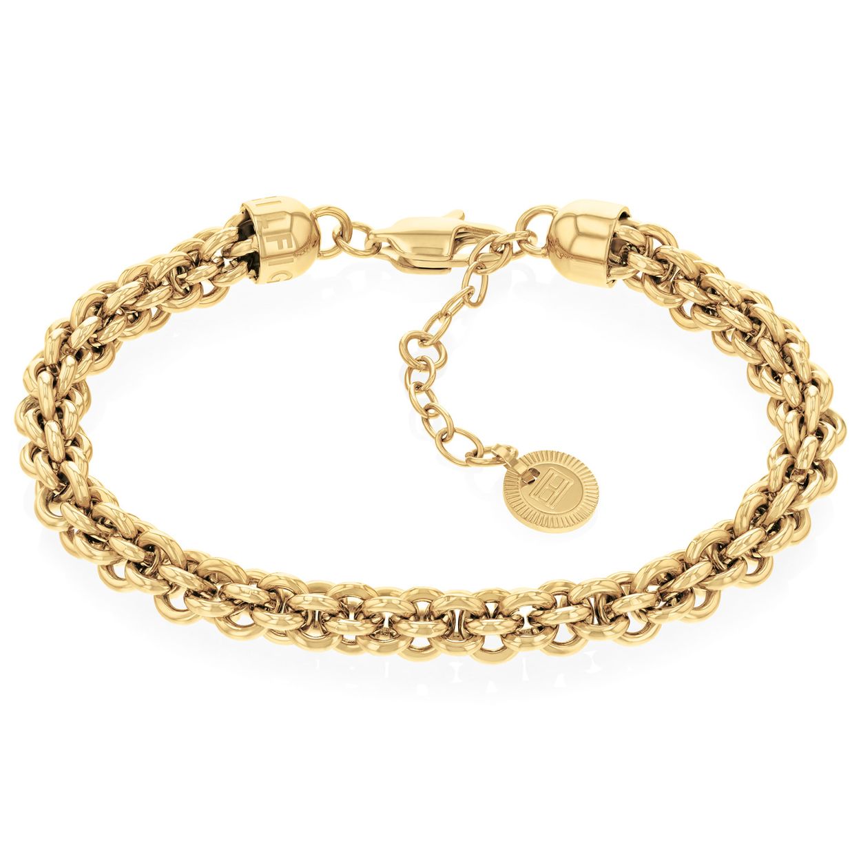 Tommy Hilfiger Jewels TJ2780842 Armband Dames Staal 23cm
Deze armband van Tommy Hilfiger uit de jewelry serie met nr: TJ2780842 is een opvallend model. De goudkleurige stalen armband heeft een ronde fantasie schakel en sluit met een cartierslot en is op verschillende lengtes te dragen door de extra tussenogen. Aan de armband hangt een plaatje met daarop het Tommy logo.De totale lengte van de armband is 23cm. Zeker leuk te combineren met de bijpassende sieraden van Tommy Hilfiger.

Het merk:
Tommy Hilfiger is wereldwijd één van de grootste designer lifestyle merken en is internationaal bekend om haar classic American cool stijl. De sieraden zijn voor dames en heren met een eigen stijl, die niet bang zijn om dit aan de wereld te laten zien.

Specificaties:
- Artikelnr: TJ2780842
- Goudkleurige schakelarmband
- Materiaal: Staal
- Lengte: 23cm
- Dames sieraad