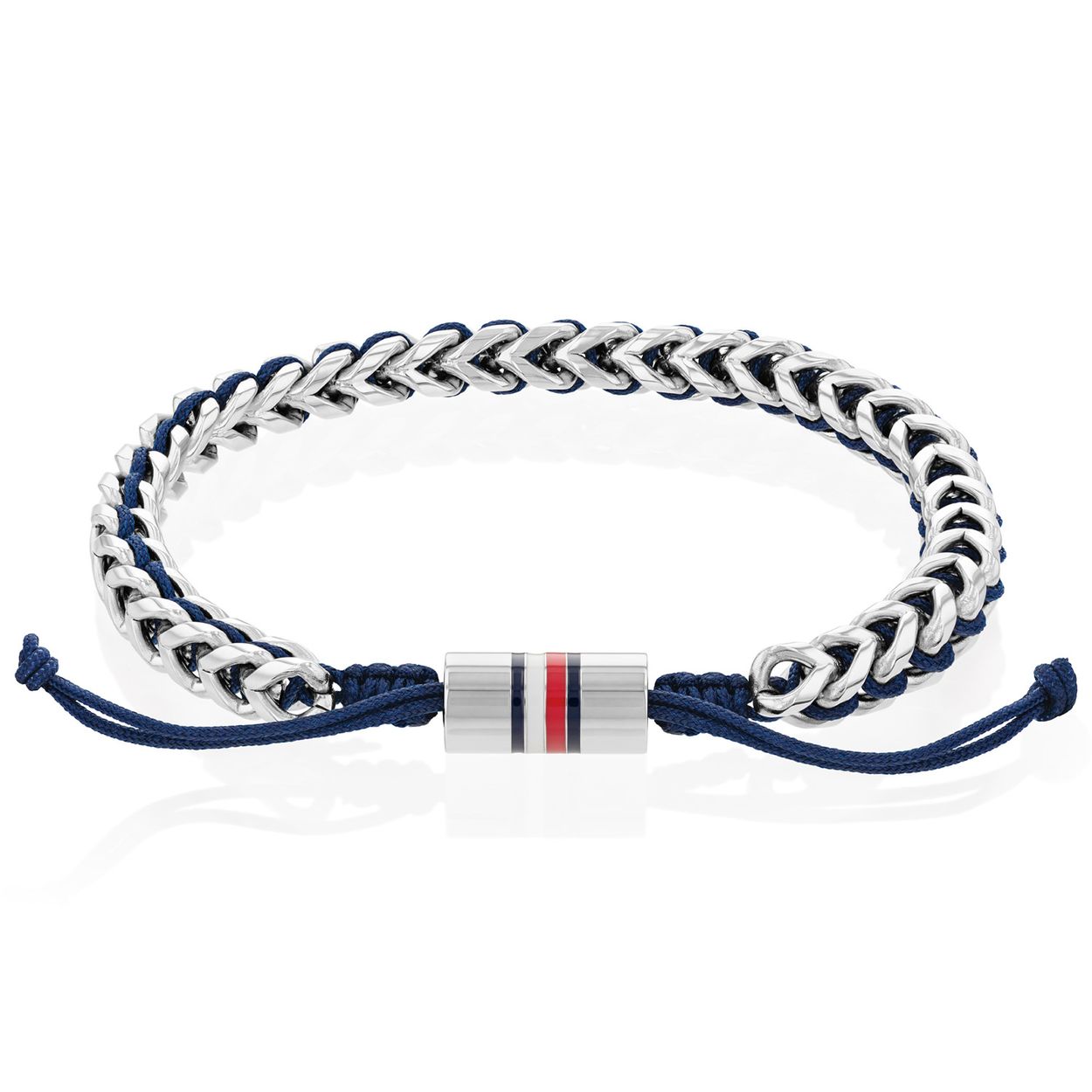 Tommy Hilfiger Jewels TJ2790511 Armband Heren Staal Nylon 19,5cm
Deze armband van Tommy Hilfiger uit de jewelry serie met nr: TJ2790511 is een apart model. De herenarmband heeft blauwe nylon draad waarover een gevlochten zilverkleurige stalen laag is gemaakt. De sluiting is een nylon knoop die verstelbaar is en wordt omsloten door een zilverkleurig stalen tonnetje met daarop het tommy logo. De armband is op lengte verstelbaar tot 19,5cm. Ook leuk te combineren met andere armbanden van Tommy Hilfiger.

Het merk:
Tommy Hilfiger is wereldwijd één van de grootste designer lifestyle merken en is internationaal bekend om haar classic American cool stijl. De sieraden zijn voor dames en heren met een eigen stijl, die niet bang zijn om dit aan de wereld te laten zien.

Specificaties:
- Artikelnr: TJ2790511
- Zilverkleurig met blauwe armband
- Materiaal: Staal/Nylon
- Verstelbare lengte: 18,5 - 19,5cm
- Heren sieraad