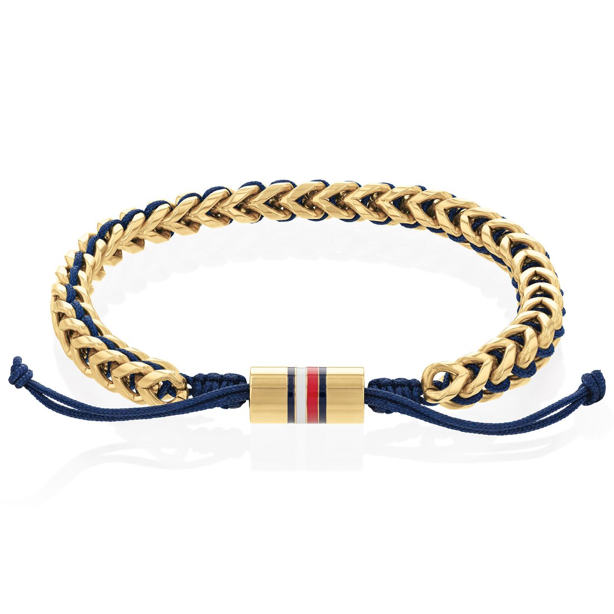 Tommy Hilfiger Jewels TJ2790512 Armband Heren Staal Nylon 19,5cm
Deze armband van Tommy Hilfiger uit de jewelry serie met nr: TJ2790512 is een apart model. De herenarmband heeft blauwe nylon draad waarover een gevlochten goudkleurige stalen laag is gemaakt. De sluiting is een nylon knoop die verstelbaar is en wordt omsloten door een goudkleurig stalen tonnetje met daarop het tommy logo. De armband is op lengte verstelbaar tot 19,5cm. Ook leuk te combineren met andere armbanden van Tommy Hilfiger.

Het merk:
Tommy Hilfiger is wereldwijd één van de grootste designer lifestyle merken en is internationaal bekend om haar classic American cool stijl. De sieraden zijn voor dames en heren met een eigen stijl, die niet bang zijn om dit aan de wereld te laten zien.

Specificaties:
- Artikelnr: TJ2790512
- Goudkleurig zwarte armband
- Materiaal: Staal/Nylon
- Verstelbare lengte: 18,5 - 19,5cm
- Heren sieraad