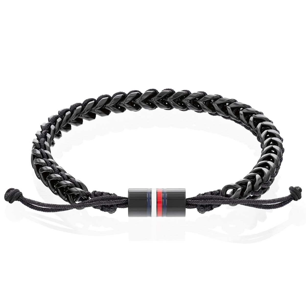 Tommy Hilfiger Jewels TJ2790513 Armband Heren Staal Nylon 19,5cm
Deze armband van Tommy Hilfiger uit de jewelry serie met nr: TJ2790513 is een apart model. De herenarmband heeft zwarte nylon draad waarover een gevlochten zwarte stalen laag is gemaakt. De sluiting is een nylon knoop die verstelbaar is en wordt omsloten door een zwart stalen tonnetje met daarop het tommy logo. De armband is op lengte verstelbaar tot 19,5cm. Ook leuk te combineren met andere armbanden van Tommy Hilfiger.

Het merk:
Tommy Hilfiger is wereldwijd één van de grootste designer lifestyle merken en is internationaal bekend om haar classic American cool stijl. De sieraden zijn voor dames en heren met een eigen stijl, die niet bang zijn om dit aan de wereld te laten zien.

Specificaties:
- Artikelnr: TJ2790513
- Zwarte armband
- Materiaal: Staal/Nylon
- Verstelbare lengte: 18,5 - 19,5cm
- Heren sieraad
