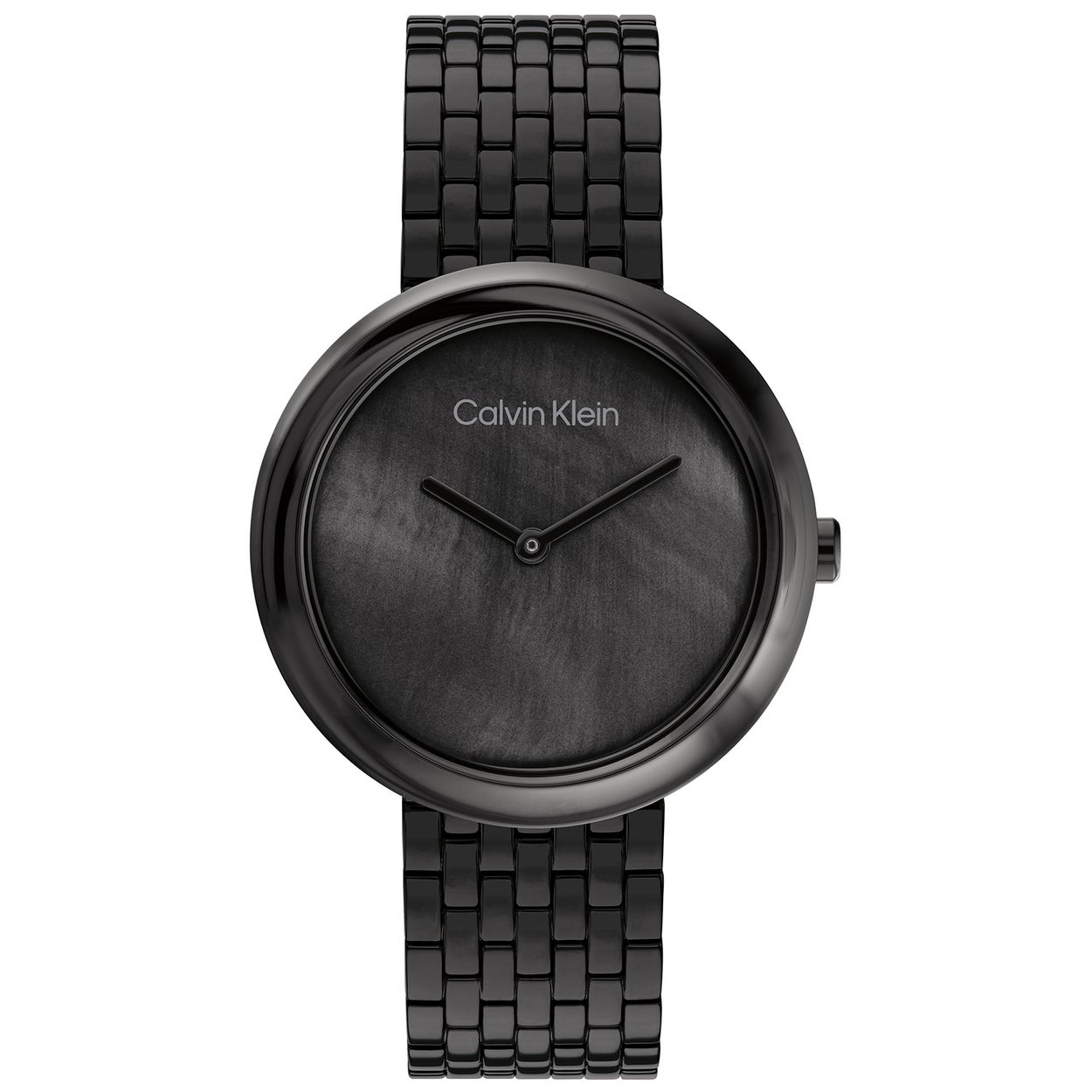 Calvin Klein CK25200323 Dames Staal Horloge 34mm 
Dit Calvin Klein dameshorloge met nr CK25200323 is een tijdloos en chique ontwerp. De stijlvolle zwarte ronde gladde stalen kast heeft een zwarte parelmoer wijzerplaat met een bezel met een twist. Op de wijzerplaat is zijn alleen de zwarte wijzers zichtbaar en is de naam Calvin Klein afgedrukt. Aan de zwarte kast zit een zwarte glimmende fijne schakelband. Het sierlijke horloge heeft een mineraalglas, een doorsnee van 34mm en is 3 ATM.

OVER CALVIN KLEIN
Calvin Klein is een wereldwijd lifestylemerk dat gewaagde, vooruitstrevende idealen en een verleidelijke, vaak minimalistische, esthetiek nastreeft. Calvin Klein werd groot in de jaren 70 door haar mode- en merkjeans collecties. In de jaren 80 lanceerde Calvin Klein haar spraakmakende ondergoed dat uitdrukkelijk van logo âs voorzien was. Vanwege het grote succes is het merk ook succesvol uitgerold in Accessoires, Parfums, Home, Brillen, Golf, Horloges en Sieraden.
Sinds de oprichting in 1968 door Calvin Klein, heeft het merk haar reputatie opgebouwd als leider in de Amerikaanse mode, dankzij een cleane esthetiek en innovatieve ontwerpen. Calvin Klein wil haar publiek verleiden en inspireren door middel van provocerende beelden en opvallende ontwerpen die prikkelen. 

SPECIFICATIES:
- Mineraalglas
- Zwarte stalen kast
- Zwarte parelmoer wijzerplaat 
- Zwarte schakelband
- Ronde kastvorm, Ã 34mm
- 3 ATM