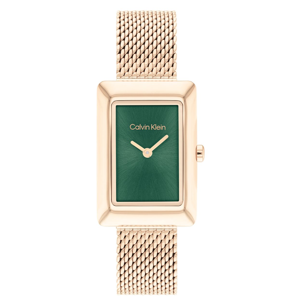 Calvin Klein CK25200395 Dames Staal Horloge 22,5mm 
Dit Calvin Klein dameshorloge met nr CK25200395 is een chique ontwerp. De rosékleurige rechthoekige stalen kast heeft een fijne bolling in de rand, dit geeft het klokje een stijlvol uiterlijk. Op de groene sunray wijzerplaat zijn de fijne wijzers mooi zichtbaar en staat de naam Calvin Klein afgedrukt. Aan de gladde kast zit een rosékleurige milanese band. Het sierlijke horloge heeft een mineraalglas, een doorsnee van 22,5mm en is 3 ATM.

OVER CALVIN KLEIN
Calvin Klein is een wereldwijd lifestylemerk dat gewaagde, vooruitstrevende idealen en een verleidelijke, vaak minimalistische, esthetiek nastreeft. Calvin Klein werd groot in de jaren 70 door haar mode- en merkjeans collecties. In de jaren 80 lanceerde Calvin Klein haar spraakmakende ondergoed dat uitdrukkelijk van logo ’s voorzien was. Vanwege het grote succes is het merk ook succesvol uitgerold in Accessoires, Parfums, Home, Brillen, Golf, Horloges en Sieraden.
Sinds de oprichting in 1968 door Calvin Klein, heeft het merk haar reputatie opgebouwd als leider in de Amerikaanse mode, dankzij een cleane esthetiek en innovatieve ontwerpen. Calvin Klein wil haar publiek verleiden en inspireren door middel van provocerende beelden en opvallende ontwerpen die prikkelen. 

SPECIFICATIES:
- Mineraalglas
- Rosékleurige stalen kast
- Groene sunray wijzerplaat 
- Rosékleurige milanese band
- Rechthoekige kast, Ø 22,5mm
- 3 ATM