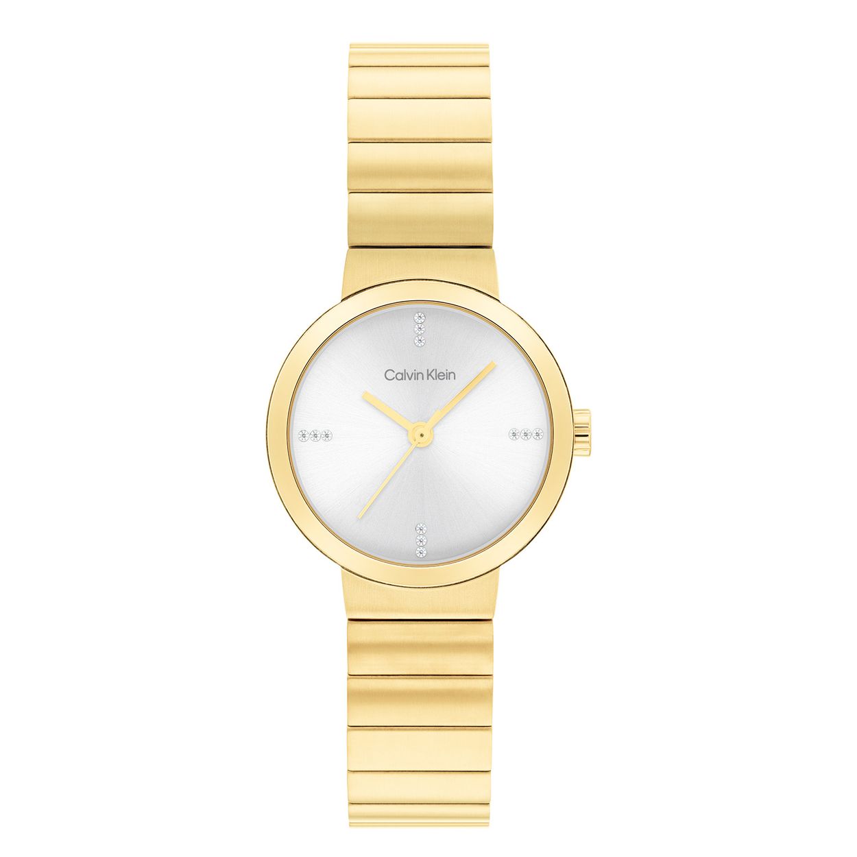 Calvin Klein CK25200416 Dames Staal Horloge 25mm 
Dit Calvin Klein dameshorloge met nr CK25200416 is een tijdloos ontwerp. De fijne ronde goudkleurige stalen kast heeft een gladde bezel. Op de zilverkleurige matte sunray wijzerplaat is de tijdsaanduiding op een minimalistische manier verwerkt. De goudkleurige schakelband is op een strakke wijze aangezet. Het sierlijke horloge heeft een mineraalglas, een doorsnee van 25mm en is 3 ATM.

OVER CALVIN KLEIN
Calvin Klein is een wereldwijd lifestylemerk dat gewaagde, vooruitstrevende idealen en een verleidelijke, vaak minimalistische, esthetiek nastreeft. Calvin Klein werd groot in de jaren 70 door haar mode- en merkjeans collecties. In de jaren 80 lanceerde Calvin Klein haar spraakmakende ondergoed dat uitdrukkelijk van logo âs voorzien was. Vanwege het grote succes is het merk ook succesvol uitgerold in Accessoires, Parfums, Home, Brillen, Golf, Horloges en Sieraden.
Sinds de oprichting in 1968 door Calvin Klein, heeft het merk haar reputatie opgebouwd als leider in de Amerikaanse mode, dankzij een cleane esthetiek en innovatieve ontwerpen. Calvin Klein wil haar publiek verleiden en inspireren door middel van provocerende beelden en opvallende ontwerpen die prikkelen. 

SPECIFICATIES:
- Mineraalglas
- Goudkleurige stalen kast
- Zilverkleurige sunray wijzerplaat 
- Goudkleurige schakelband
- Ronde kast, Ã 25mm
- 3 ATM