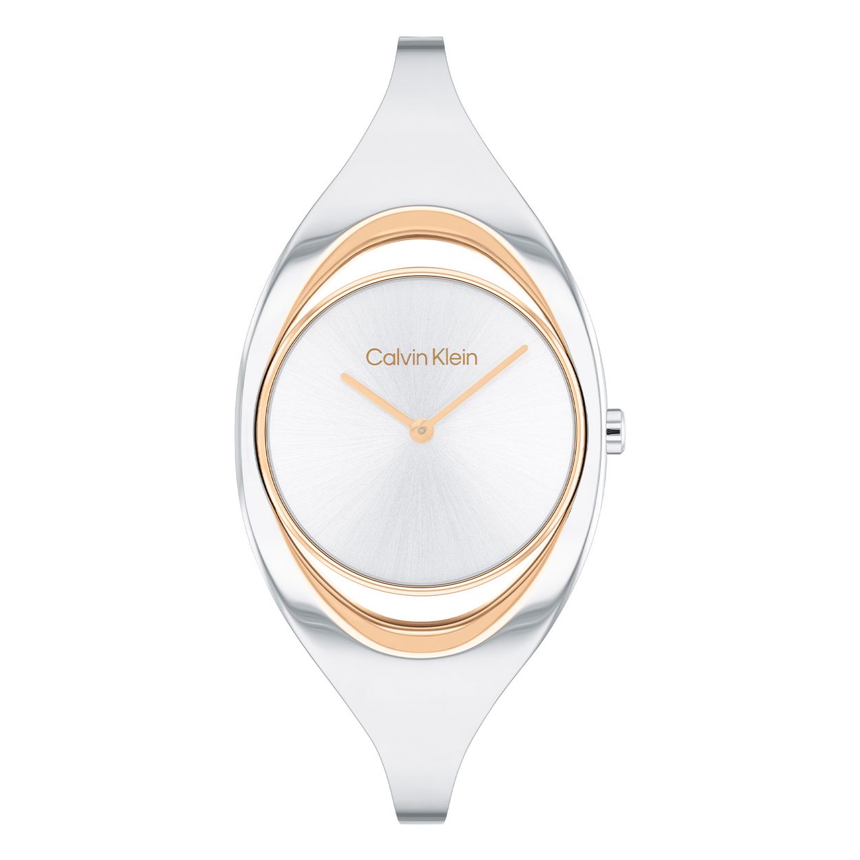 Calvin Klein CK25200424 Dames Staal Horloge 30mm 
Dit Calvin Klein dameshorloge met nr CK25200424 is een chique ontwerp. De stijlvolle zilverkleurige ronde stalen kast heeft een rosékleurige opening in de rand, dit geeft het klokje een zwevend effect in de band. Op de zilverkleurige sunray wijzerplaat zijn de fijne wijzers mooi zichtbaar en staat de naam Calvin Klein afgedrukt. Het bezondere aan dit model is een doorlopende zilverkleurige bangle band. Het sierlijke horloge heeft een mineraalglas, een doorsnee van 30mm en is 3 ATM.

OVER CALVIN KLEIN
Calvin Klein is een wereldwijd lifestylemerk dat gewaagde, vooruitstrevende idealen en een verleidelijke, vaak minimalistische, esthetiek nastreeft. Calvin Klein werd groot in de jaren 70 door haar mode- en merkjeans collecties. In de jaren 80 lanceerde Calvin Klein haar spraakmakende ondergoed dat uitdrukkelijk van logo ’s voorzien was. Vanwege het grote succes is het merk ook succesvol uitgerold in Accessoires, Parfums, Home, Brillen, Golf, Horloges en Sieraden.
Sinds de oprichting in 1968 door Calvin Klein, heeft het merk haar reputatie opgebouwd als leider in de Amerikaanse mode, dankzij een cleane esthetiek en innovatieve ontwerpen. Calvin Klein wil haar publiek verleiden en inspireren door middel van provocerende beelden en opvallende ontwerpen die prikkelen. 

SPECIFICATIES:
- Mineraalglas
- Zilverkleurige stalen kast
- Zilverkleurige sunray wijzerplaat 
- Zilverkleurige bangle band
- Ronde kastvorm, Ø 30mm
- 3 ATM