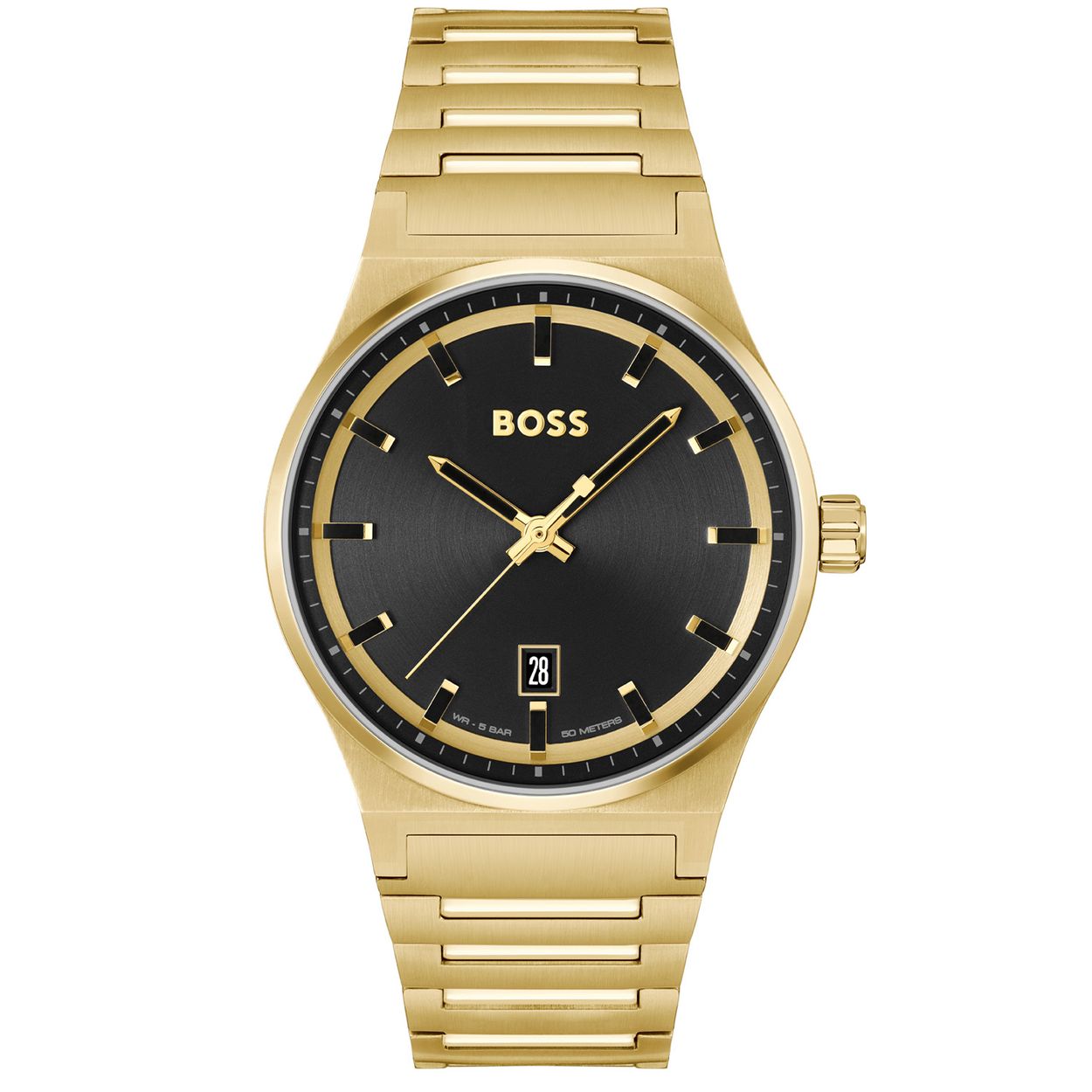 Dit BOSS horloge behoort tot de Candor collectie.
Referentienummer: HB1514077 
 
Dit BOSS horloge heeft een luxe sport uitstraling. Zeer geschikt voor de moderne stijlvolle man van nu. Het herenhorloge valt op door zijn goudkleurige stalen horlogekast met een gladde bezel en een zwarte wijzerplaat met een datum. De fijne wijzers en de fijne uursaanduiding geven dit horloge een chique uitstraling. Het horloge heeft lumibrite op de uurwijzers en op de uursaanduiding. Aan de kast zit een goudkleurige stalen fijne schakelband met een vouwsluiting. De kast van het horloge heeft een doorsnee van 41mm met mineraalglas en is 5ATM. 
