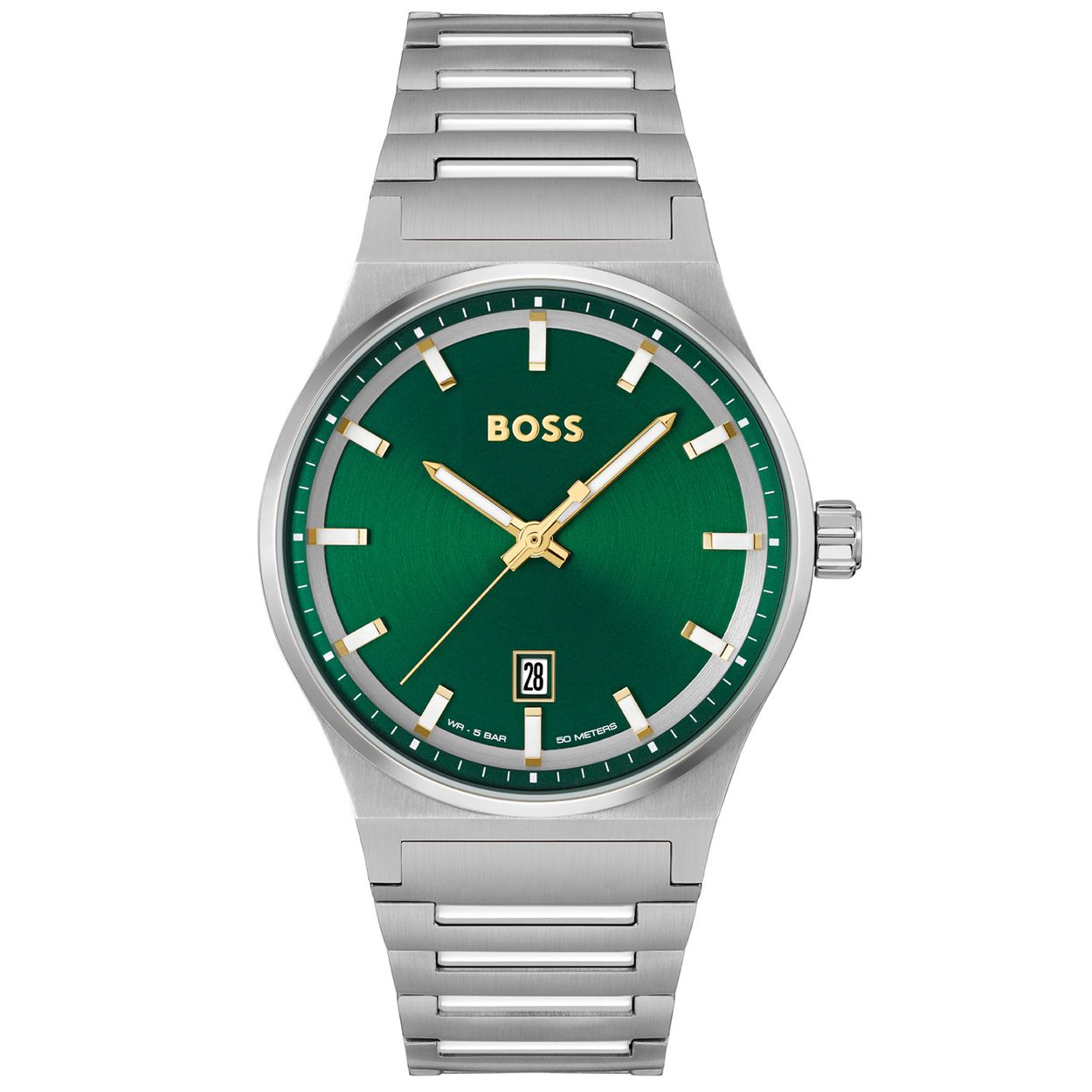 BOSS HB1514079 CANDOR Herenhorloge 41mm 
Dit BOSS horloge uit de CANDOR serie met artikelnr: HB1514079 heeft een luxe sport uitstraling. Zeer geschikt voor de moderne stijlvolle man van nu. Het herenhorloge valt op door zijn zilverkleurige stalen horlogekast met een gladde bezel en een groene wijzerplaat met een datum. De fijne wijzers en de fijne uursaanduiding geven dit horloge een chique uitstraling. Het horloge heeft lumibrite op de uurwijzers en op de uursaanduiding. Aan de kast zit een zilverkleurige stalen fijne schakelband met een vouwsluiting. De kast van het horloge heeft een doorsnee van 41mm met mineraalglas en is 5ATM. 

HET MERK:
HUGO BOSS is afgestemd op levensstijlen waar het gaat om kwaliteit en precisie. Het wereldwijde fashionlabel is verdeeld in twee merken: BOSS en HUGO. Het merk BOSS biedt geavanceerde, moderne horloges gericht op kwaliteit en design om een onberispelijke look te creëren – of het nu zakelijk, casual of sportief is. De horloge collectie van BOSS is perfect afgestemd op levensstijlen waar het gaat om kwaliteit en precisie. BOSS is op maat gemaakt in een onberispelijke stijl.

Blijf stijlvol bij de tijd. Voor de BOSS-vrouw is stijl het handelsmerk en draait alles om
details. Breng uw look naar een hoger niveau met onze nieuwe en kenmerkende horlogecollectie.

SPECIFICATIES:
- Mineraalglas
- Ronde kastvorm, Ø 41mm
- Stalen horlogekast
- Groene wijzerplaat
- Zilverkleurige schakelband