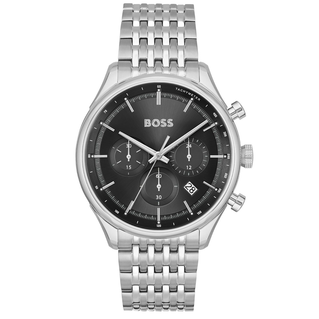 BOSS HB1514082 GREGOR Herenhorloge 45mm 
Dit BOSS horloge uit de GREGOR serie met artikelnr: HB1514082 heeft een luxe sportieve uitstraling. Zeer geschikt voor de moderne stijlvolle man van nu. Het herenhorloge valt op door zijn zilverkleurige stalen horlogekast met een gladde bezel en een zwarte wijzerplaat met een chrono en een dag,- en datumaanduiding. De fijne wijzers en de fijne uursaanduiding geven dit horloge een chique uitstraling. Aan de kast zit een zilverkleurige stalen fijne schakelband met een vouwsluiting. De kast van het horloge heeft een doorsnee van 45mm met mineraalglas en is 5ATM. 

HET MERK:
HUGO BOSS is afgestemd op levensstijlen waar het gaat om kwaliteit en precisie. Het wereldwijde fashionlabel is verdeeld in twee merken: BOSS en HUGO. Het merk BOSS biedt geavanceerde, moderne horloges gericht op kwaliteit en design om een onberispelijke look te creëren – of het nu zakelijk, casual of sportief is. De horloge collectie van BOSS is perfect afgestemd op levensstijlen waar het gaat om kwaliteit en precisie. BOSS is op maat gemaakt in een onberispelijke stijl.

Blijf stijlvol bij de tijd. Voor de BOSS-vrouw is stijl het handelsmerk en draait alles om
details. Breng uw look naar een hoger niveau met onze nieuwe en kenmerkende horlogecollectie.

SPECIFICATIES:
- Mineraalglas
- Ronde kastvorm, Ø 45mm
- Stalen horlogekast
- Zwarte wijzerplaat
- Zilverkleurige schakelband