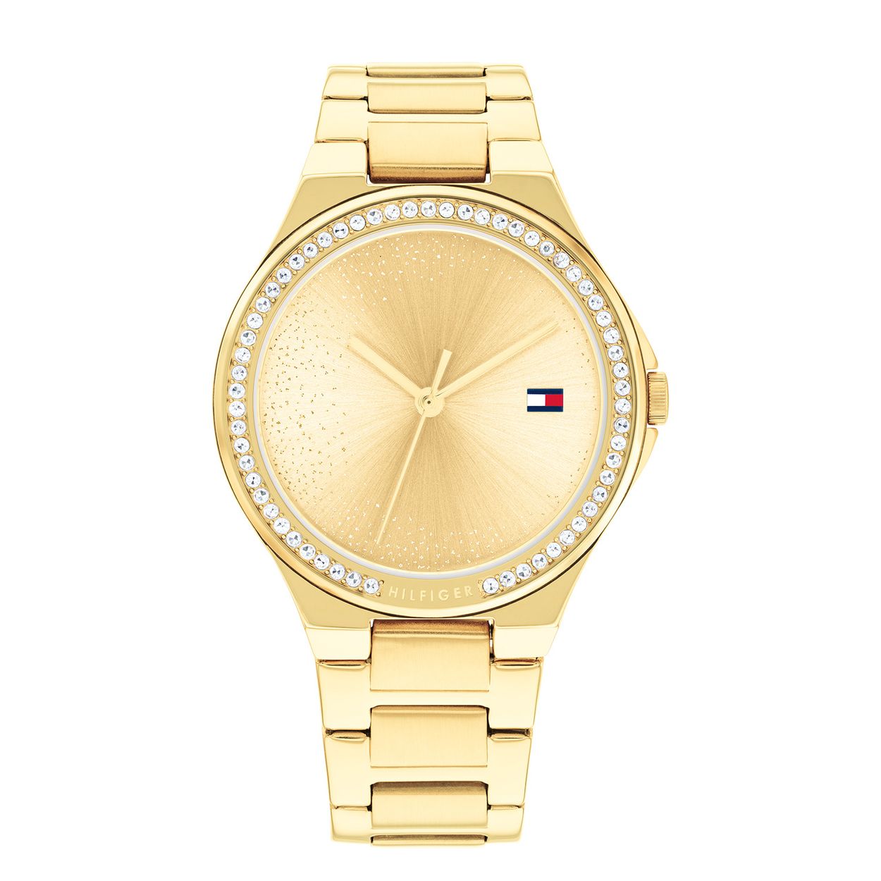 Tommy Hilfiger dames pols horloge model TH1782642 Serie Juliette. Goudkleurige stalen kast en band. 3 ATM waterdicht.