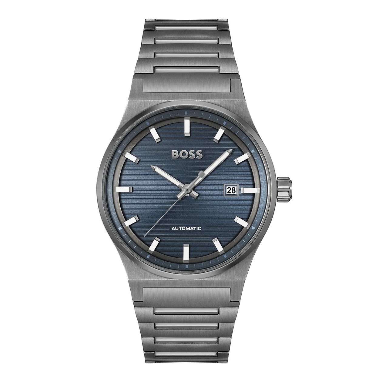 Dit BOSS horloge behoort tot de Candor collectie.
Referentienummer: HB1514119 

Dit BOSS horloge heeft een luxe sportieve uitstraling. Zeer geschikt voor de moderne stijlvolle BOSS klant. Het horloge valt op door zijn gunmetal stalen horlogekast met een blauwe bezel en een blauwe bewerkte wijzerplaat met datum. Het horloge heeft een automatisch uurwerk dat via een venster in de achterdeksel zichtbaar is. De wijzers en uursaanduiding hebben een lumibrite laagje en geven dit horloge een chique uitstraling. Aan de kast zit een gunmetal stalen fijne schakelband met een vouwsluiting. De kast van het horloge heeft een doorsnee van 41mm met mineraalglas en is 5ATM. 

