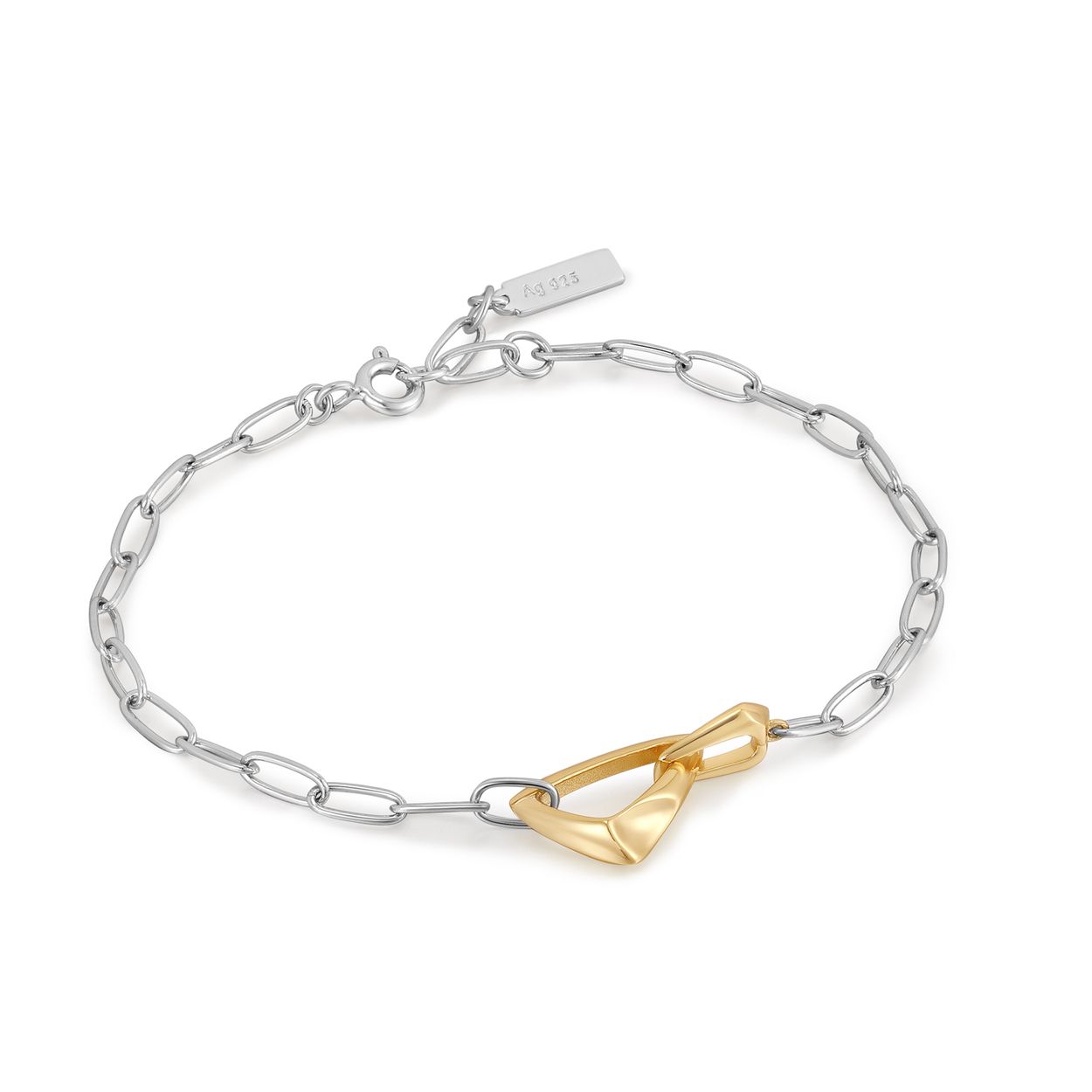 AH B049-02T Tough Love
Versier je pols met een vleugje tweekleurig, met deze prachtige zilveren armband met two in one schakel. Twee fantasie schakels zijn ineen gehaakt in het midden van de armband en dit geeft een apart effect. De armband is verstelbaar d.m.v. tussenogen. Draag gewoon op zichzelf, of met meerdere armbanden van Ania Haie. 

HET MERK
Geïnspireerd door de laatste fashion trends is Ania Haie het toonaangevende sieradenmerk voor hoogkwalitatieve maar ook betaalbare zilveren sieraden, zonder op de kwaliteit in te leveren. Iedere collectie is gebaseerd op de laatste catwalktrends, waardoor Ania Haie snel tot hét sieradenmerk voor stijlbewuste consumenten is verkozen. Elk sieraad wordt ontworpen om te combineren met andere sieraden waardoor je je eigen look kunt creëren. Maar ook zijn Ania Haie sieraden opvallend genoeg om op zichzelf te dragen. 

SPECIFICATIES
- Silver Arrow Link Chunky Bracelet
- Armband
- 925 zilver met gold plating
- Lengte verstelbaar: 16,5 tot 18,5cm
- AH B049-02T