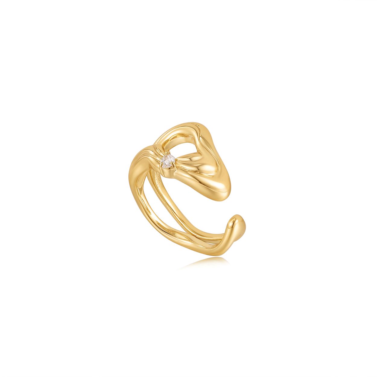 AH R050-02G Taking Shape
Breng dit seizoen je ringstapelspel naar een hoger niveau met deze statement twisted creatie uit de Taking Shape-collectie. Onze verstelbare ring met open achterkant is gemaakt van 14krt verguld zilver en voegt diepte en dimensie toe. Super veelzijdig. De perfecte aanvulling op je garderobe voor het nieuwe seizoen. Draag gewoon op zichzelf, of combineer met meerdere andere sieraden van Ania Haie. 

