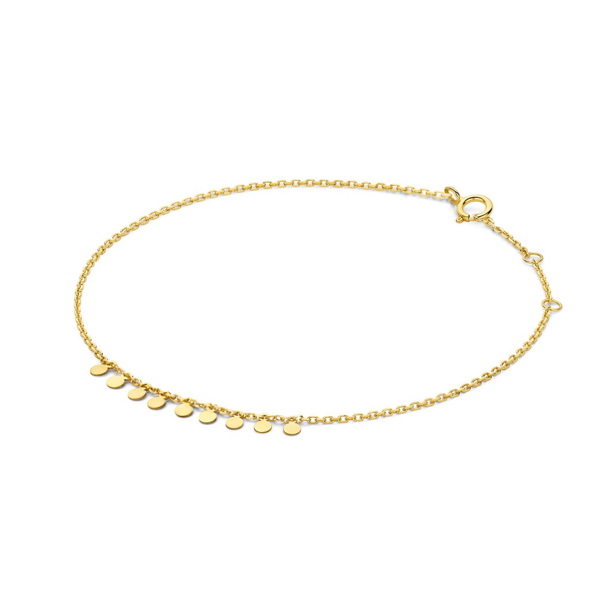 London Eye Bracelet 
Round and round we go met deze 14K gouden London Eye Bracelet! Een fijne gouden armband met in het midden meerdere hangers van platte ronde plaatjes, die vrolijk heen en weer bungelen. Mooi te combineren met de ketting en andere sieraden van Jackie voor een trendy look!

Treasures of London 
Londen is de stad van biscuits and tea, rode dubbeldekkers en telefooncellen, zwarte taxi’s en natuurlijk de iconische bezienswaardigheden zoals Big Ben, Tower Bridge en Buckingham Palace. De bruisende metropool aan de oevers van de Theems is de inspiratie geweest voor Jackie’s nieuwste 14 karaat gouden sieradencollectie. Tijdens haar reis naar London heeft Jackie genoten van geschiedenis, cultuur en tradities. Dit vind je terug in de nieuwe collectie ‘Treasures of London’!
 
Specificaties
- Armband
- Materiaal: 14 Karaat - Geelgoud - 585
- Lengte verstelbaar: 16 - 17 - 18cm
- Artikelnummer: JKB23.352