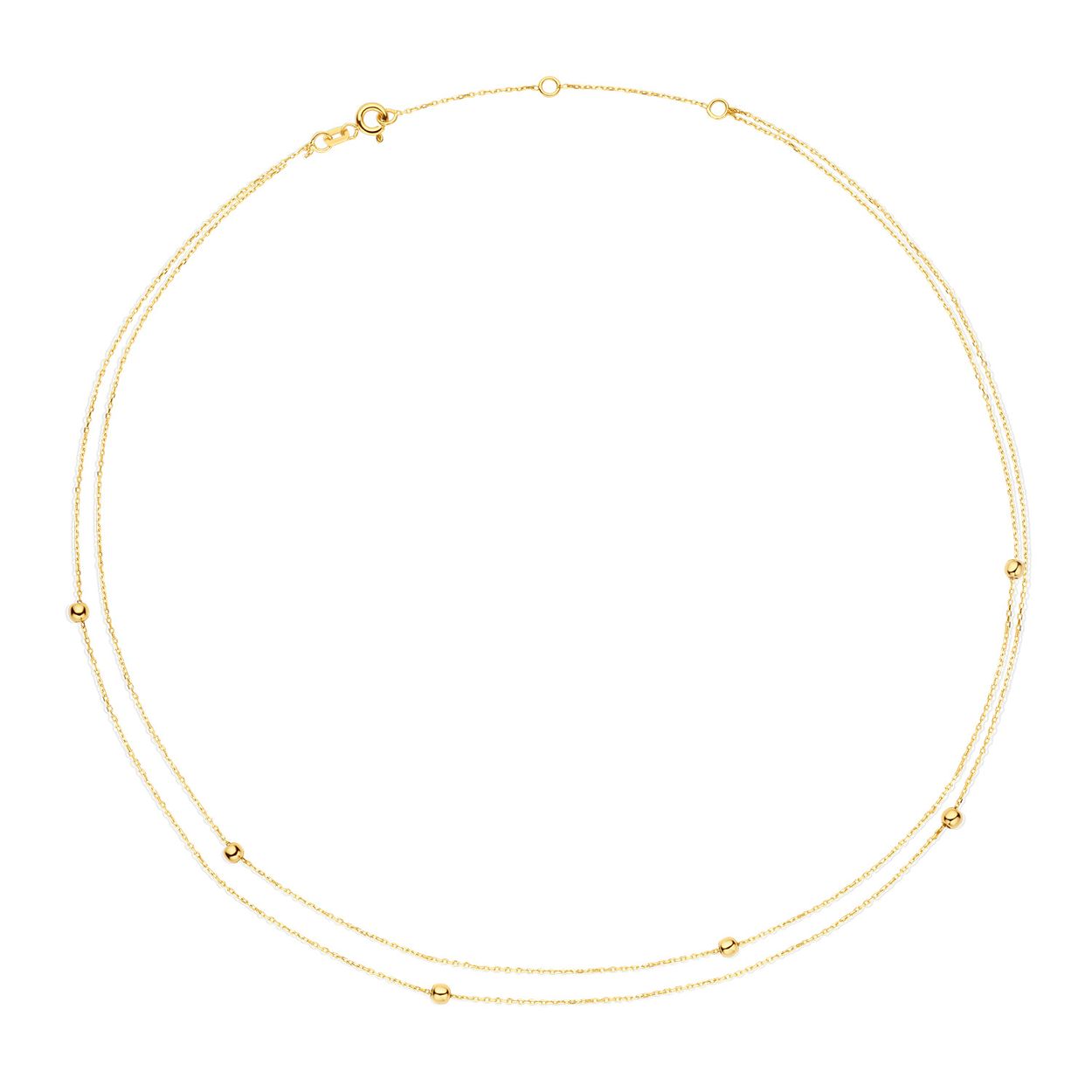 Double Bubble Necklace
Two for one met deze 14K gouden Double Bubble Neclace! Een fijne dubbele gouden ketting bestaande uit 2 strengen. 1 glad gouden schakel en 1 met gouden tussenstukjes. De stengen komen samen bij de sluiting. Mooi te combineren met armband en andere sieraden van Jackie voor een trendy look!

Treasures of London 
Londen is de stad van biscuits and tea, rode dubbeldekkers en telefooncellen, zwarte taxi’s en natuurlijk de iconische bezienswaardigheden zoals Big Ben, Tower Bridge en Buckingham Palace. De bruisende metropool aan de oevers van de Theems is de inspiratie geweest voor Jackie’s nieuwste 14 karaat gouden sieradencollectie. Tijdens haar reis naar London heeft Jackie genoten van geschiedenis, cultuur en tradities. Dit vind je terug in de nieuwe collectie ‘Treasures of London’!
 
Specificaties
- Ketting
- Materiaal: 14 Karaat - Geelgoud - 585
- Lengte verstelbaar: 38/42cm
- Artikelnummer: JKN23.351
