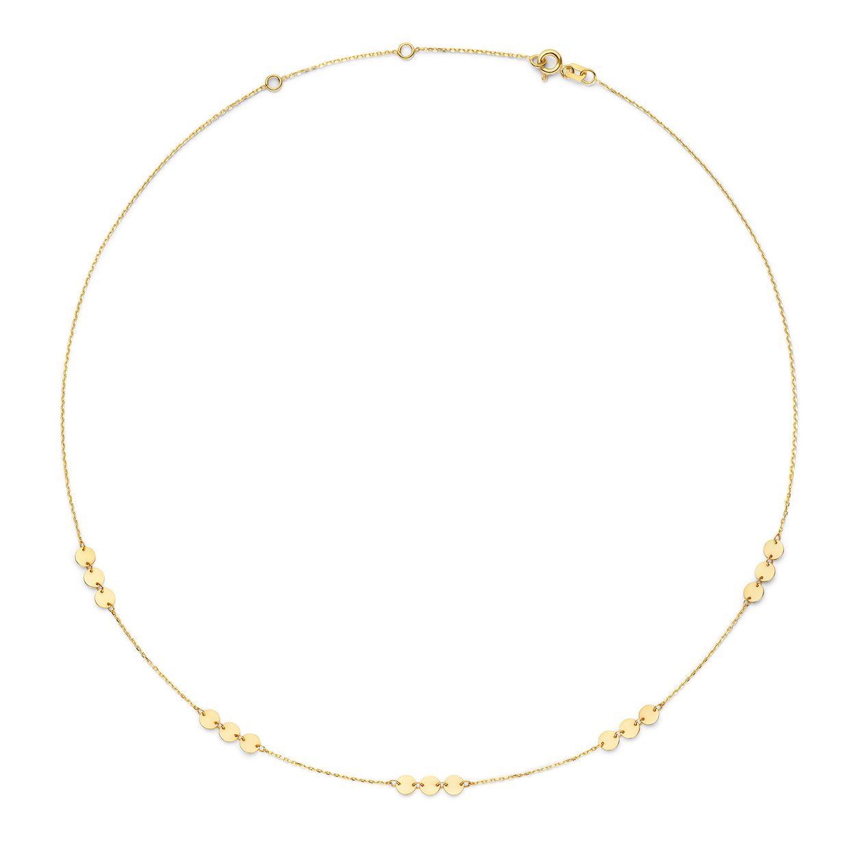 West End Necklace
Round and round we go met deze 14K gouden West End Neclace. Een fijne gouden schakelketting met meerdere fijne tussenstukken bestaande uit 3 ronde platte plaatjes aan elkaar verbonden. Mooi te combineren met de armband en andere sieraden van Jackie voor een trendy look!

Treasures of London
Londen is de stad van biscuits and tea, rode dubbeldekkers en telefooncellen, zwarte taxi’s en natuurlijk de iconische bezienswaardigheden zoals Big Ben, Tower Bridge en Buckingham Palace. De bruisende metropool aan de oevers van de Theems is de inspiratie geweest voor Jackie’s nieuwste 14 karaat gouden sieradencollectie. Tijdens haar reis naar London heeft Jackie genoten van geschiedenis, cultuur en tradities. Dit vind je terug in de nieuwe collectie ‘Treasures of London’! 

Specificaties
- Ketting
- Materiaal: 14 Karaat - Geelgoud - 585
- Lengte verstelbaar: 40-42,5-50cm
- Artikelnummer: JKN23.353
